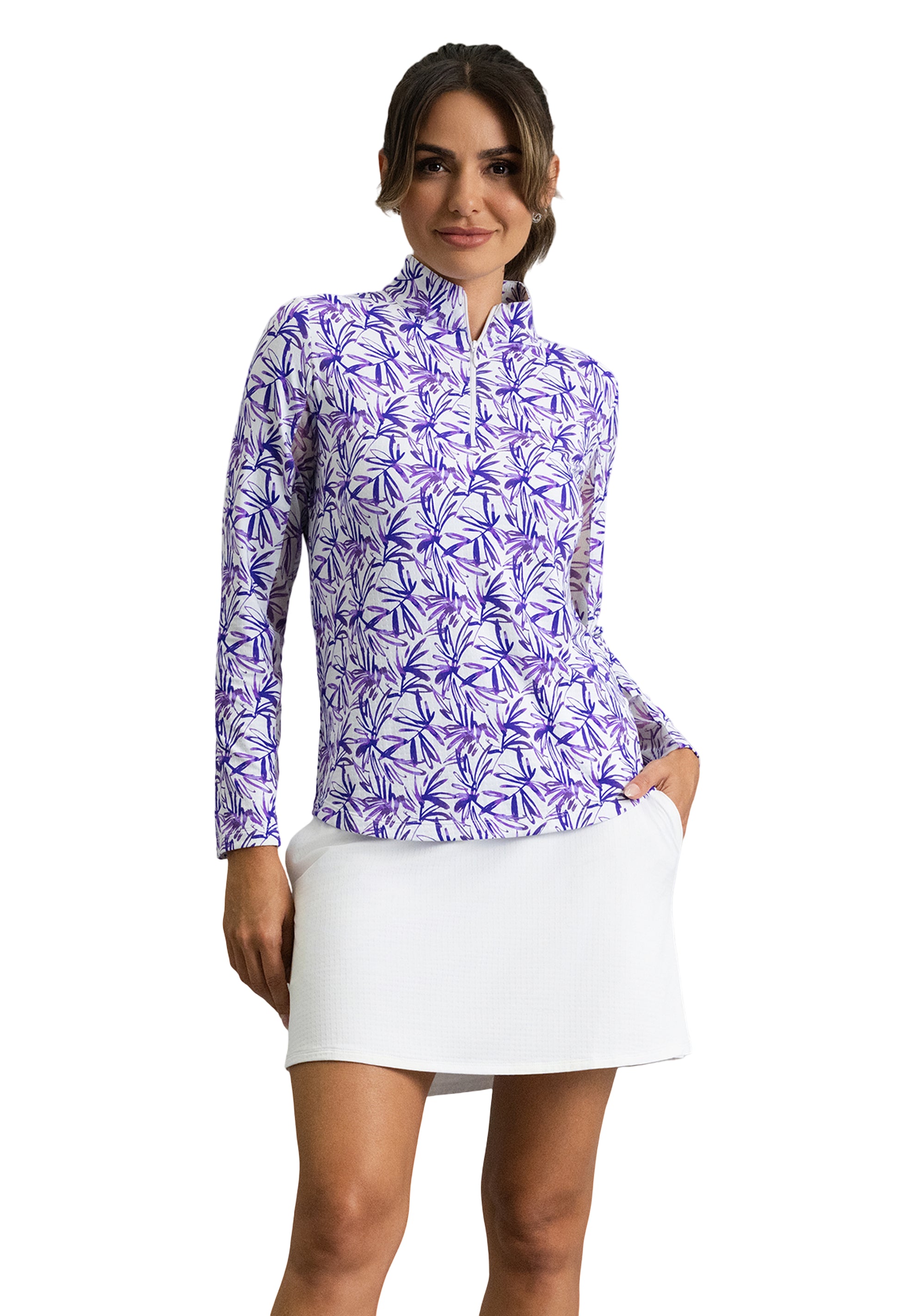 IBKÜL - Norma Long Sleeve Mock Neck Top - Color: Plum