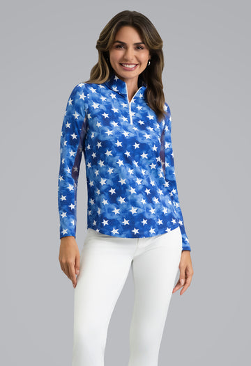 IBKÜL - American Dream Long Sleeve Mock Neck Top - Color: Navy