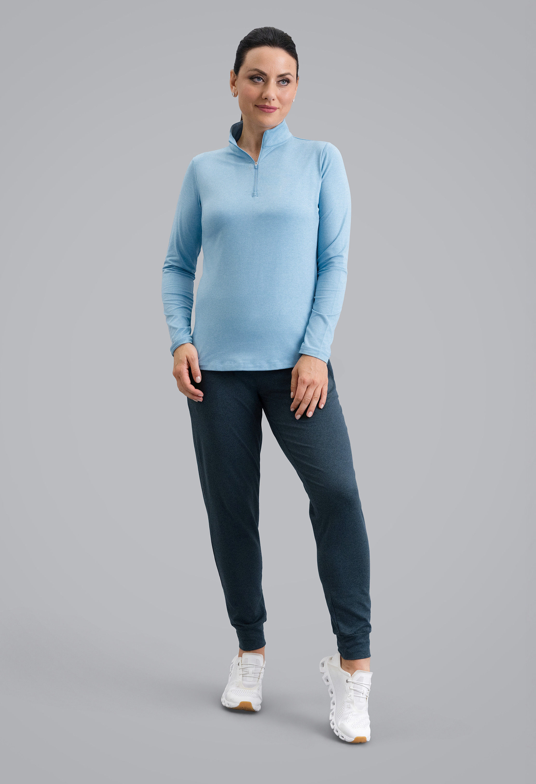 IBKÜL - IBKomfortable Long Sleeve Mock Neck Top - Color: Chambray Heather