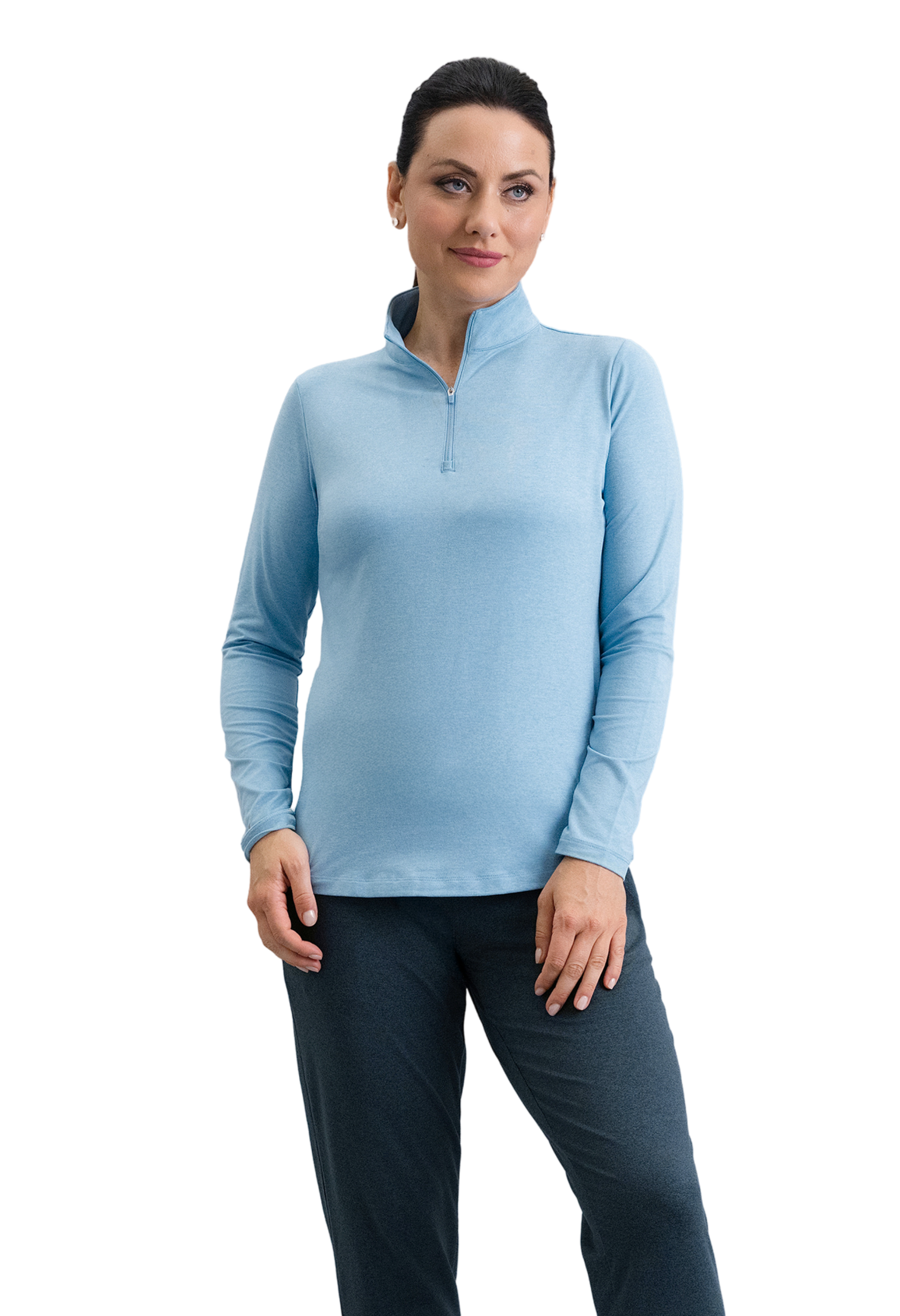 IBKÜL - IBKomfortable Long Sleeve Mock Neck Top - Color: Chambray Heather