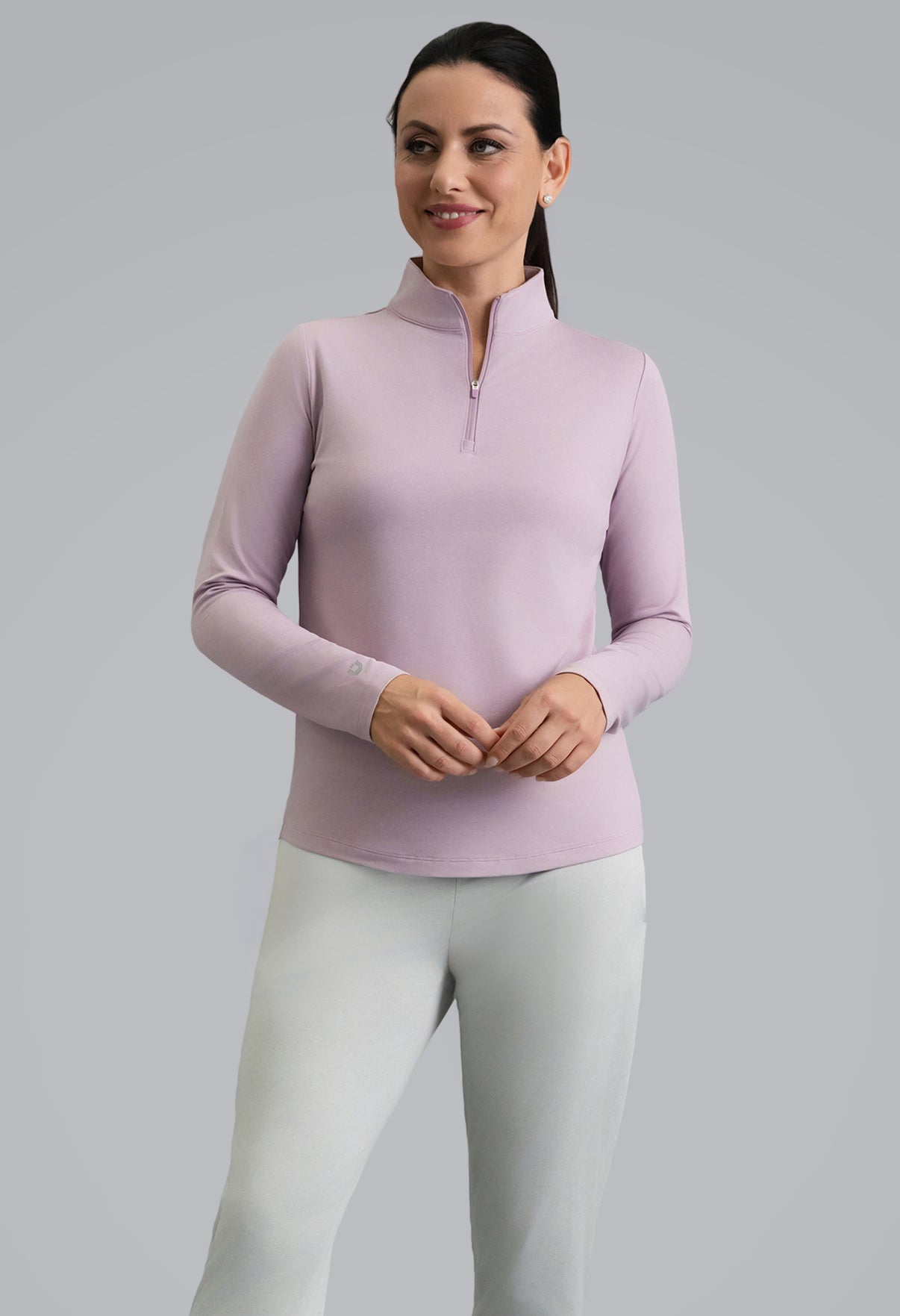 IBKÜL - IBKomfortable Long Sleeve Mock Neck Top - Color: Pink Mist Heather