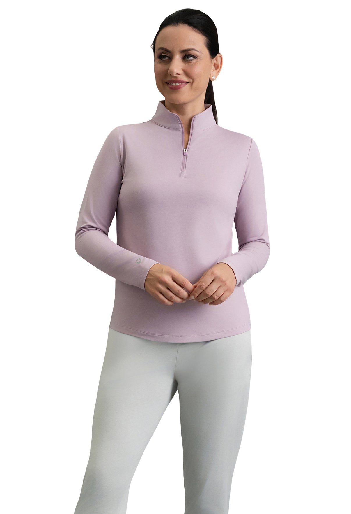 IBKÜL - IBKomfortable Long Sleeve Mock Neck Top - Color: Pink Mist Heather