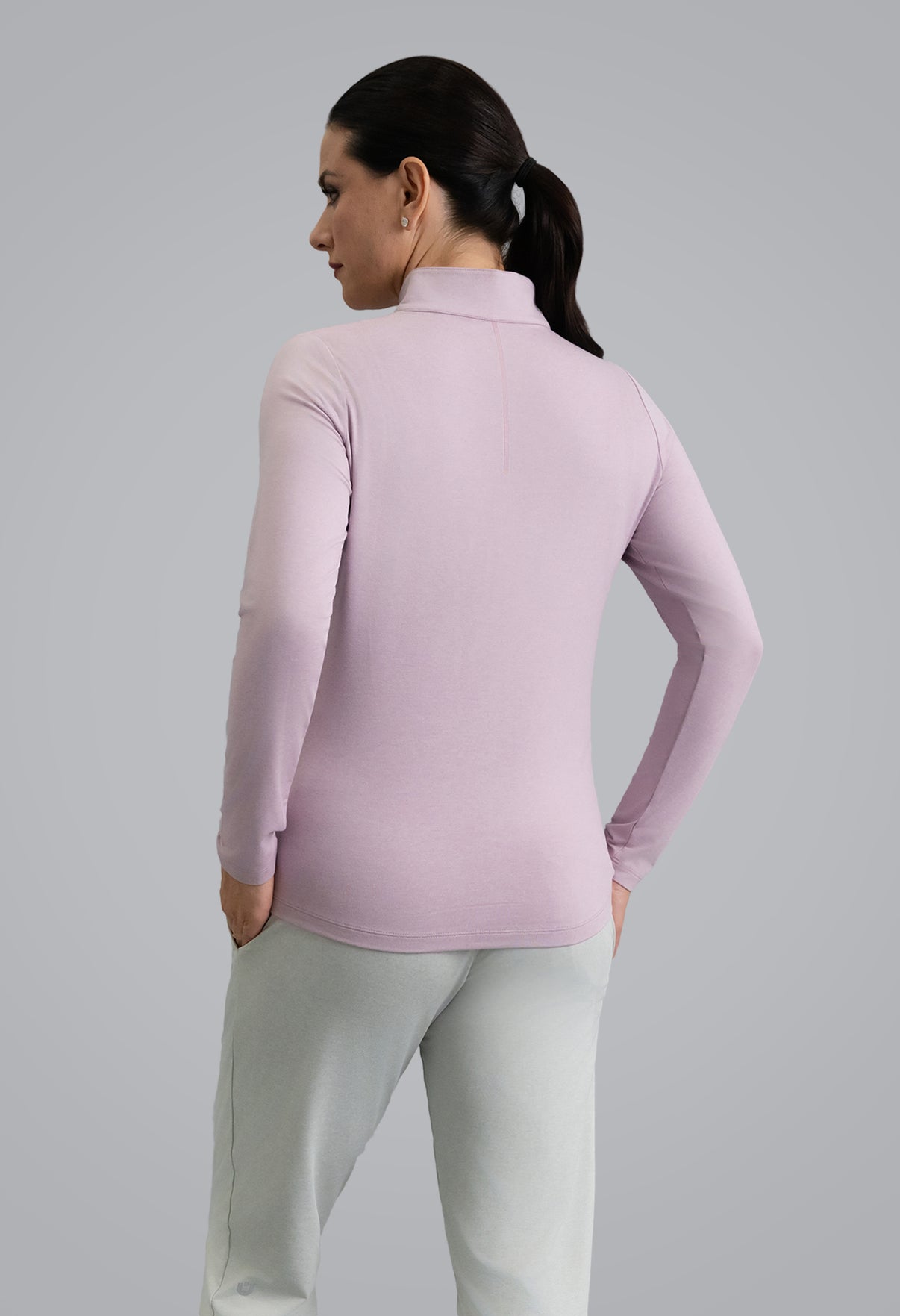IBKÜL - IBKomfortable Long Sleeve Mock Neck Top - Color: Pink Mist Heather