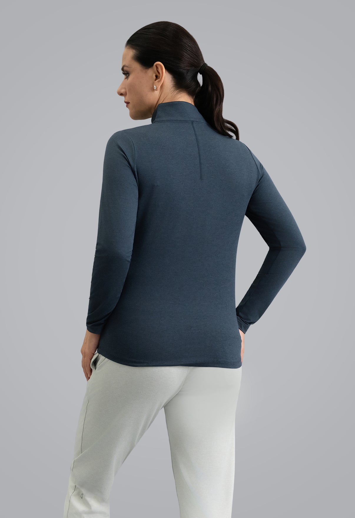 IBKÜL - IBKomfortable Long Sleeve Mock Neck Top - Color: Navy Heather