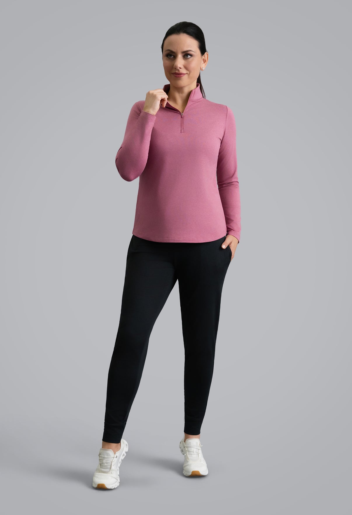IBKÜL - IBKomfortable Long Sleeve Mock Neck Top - Color: Rose Heather