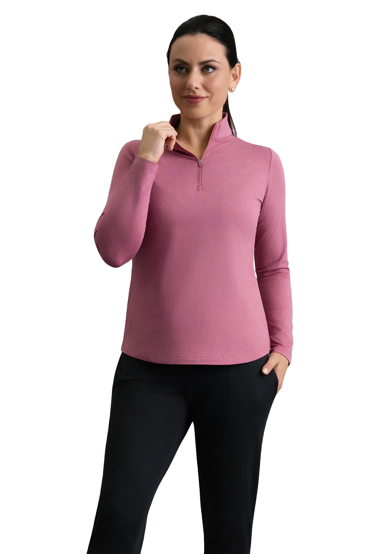 IBKÜL - IBKomfortable Long Sleeve Mock Neck Top - Color: Rose Heather