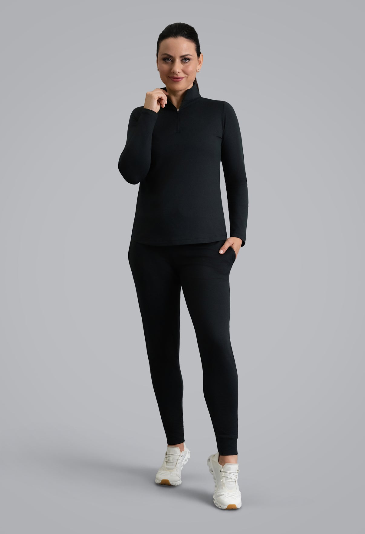 IBKÜL - IBKomfortable Long Sleeve Mock Neck Top - Color: Black Heather