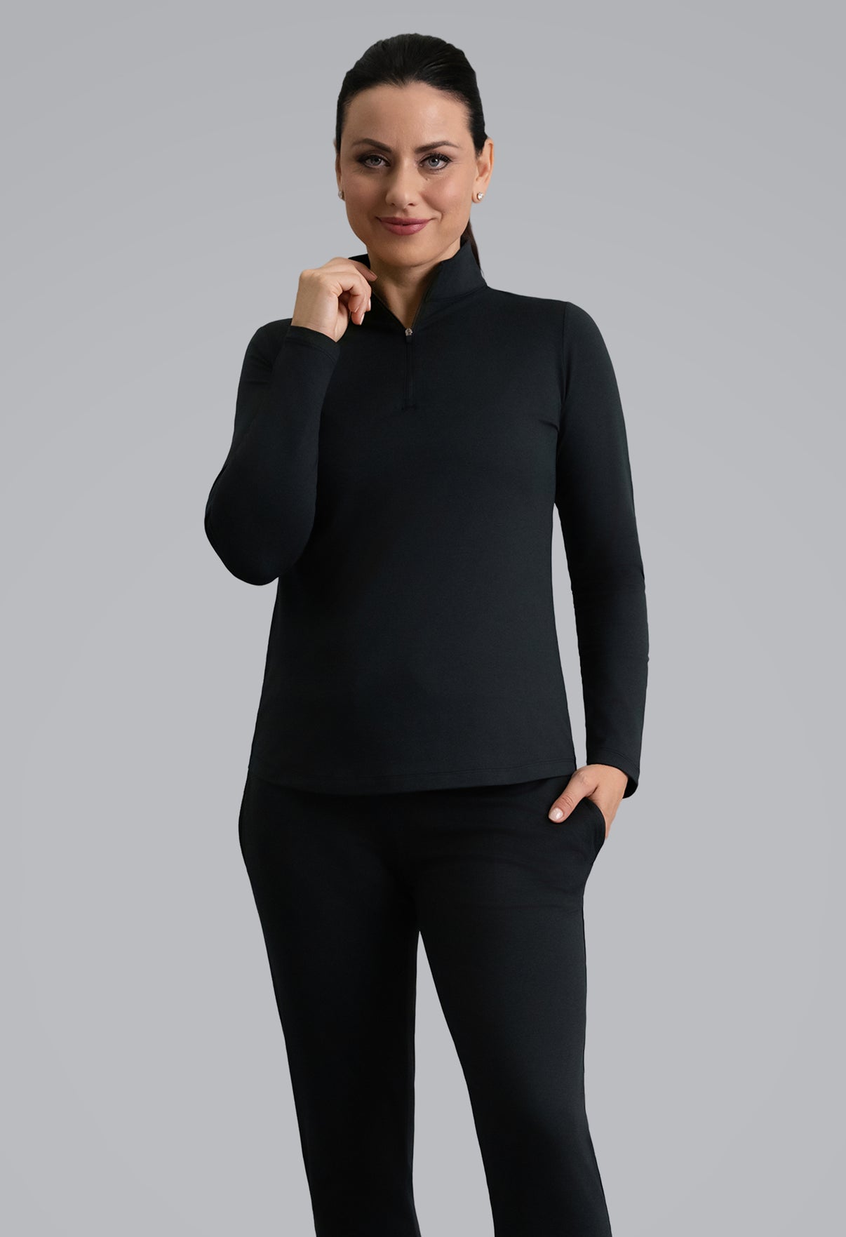 IBKÜL - IBKomfortable Long Sleeve Mock Neck Top - Color: Black Heather