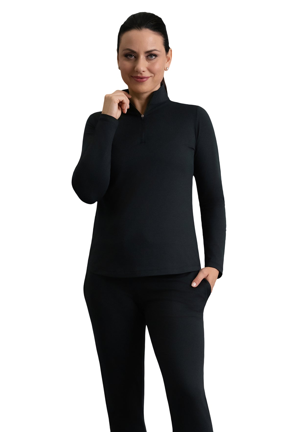 IBKÜL - IBKomfortable Long Sleeve Mock Neck Top - Color: Black Heather