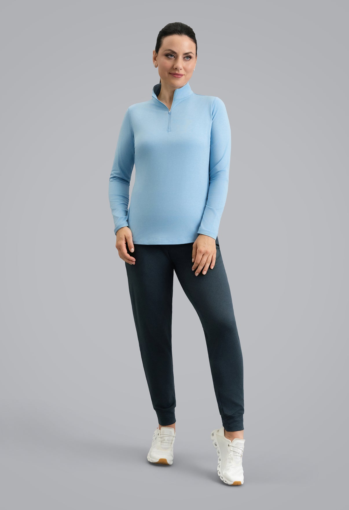 IBKÜL - IBKomfortable Long Sleeve Mock Neck Top - Color: Chambray Heather