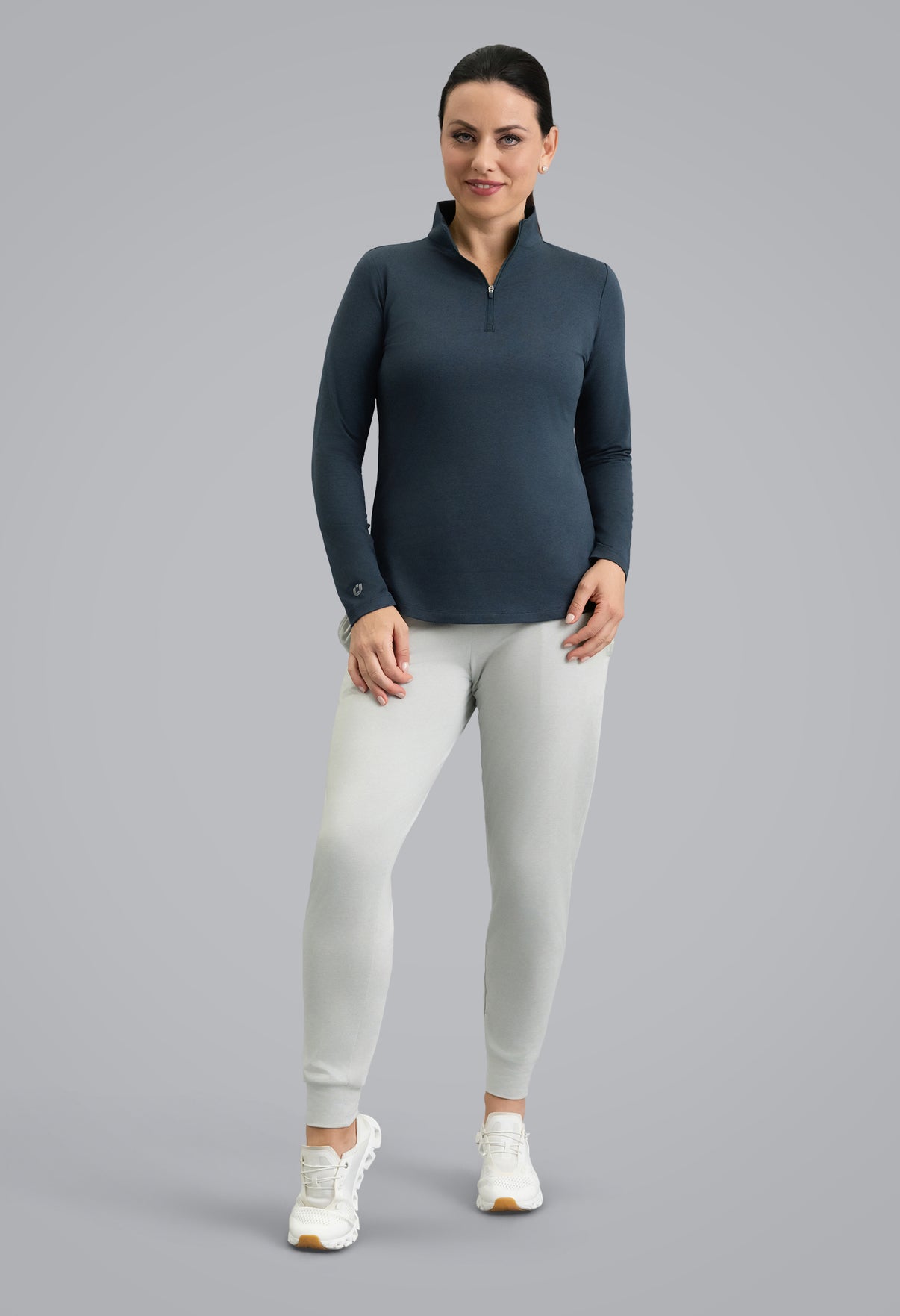 IBKÜL - IBKomfortable Long Sleeve Mock Neck Top - Color: Navy Heather