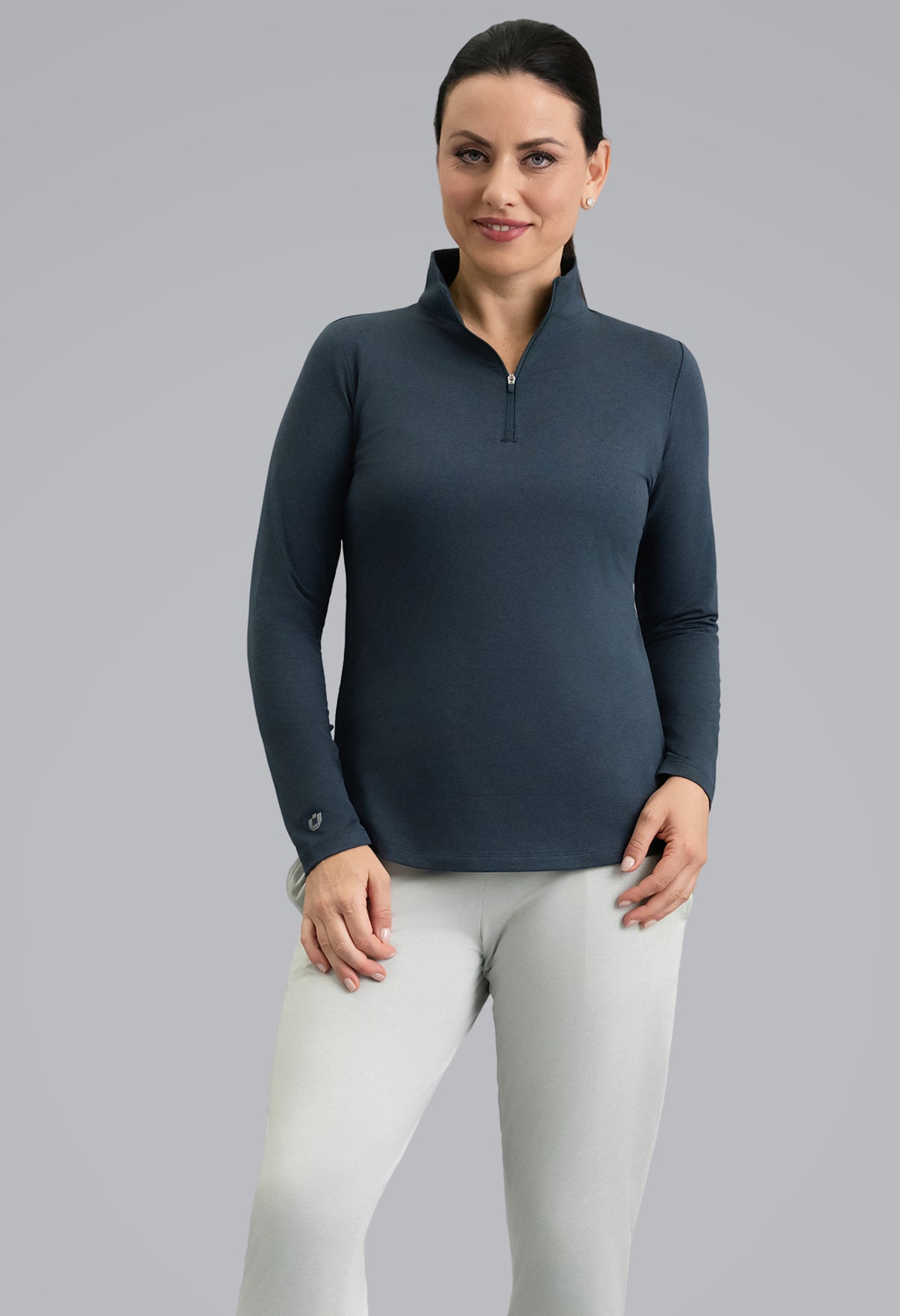 IBKÜL - IBKomfortable Long Sleeve Mock Neck Top - Color: Navy Heather