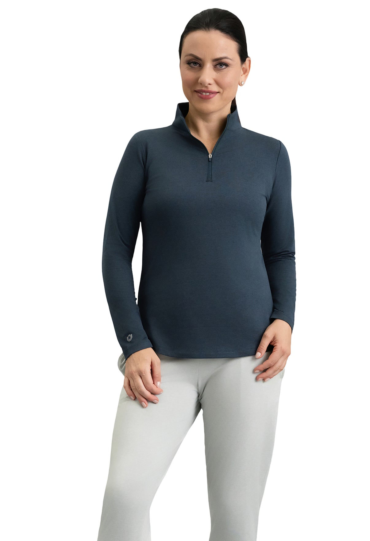 IBKÜL - IBKomfortable Long Sleeve Mock Neck Top - Color: Navy Heather