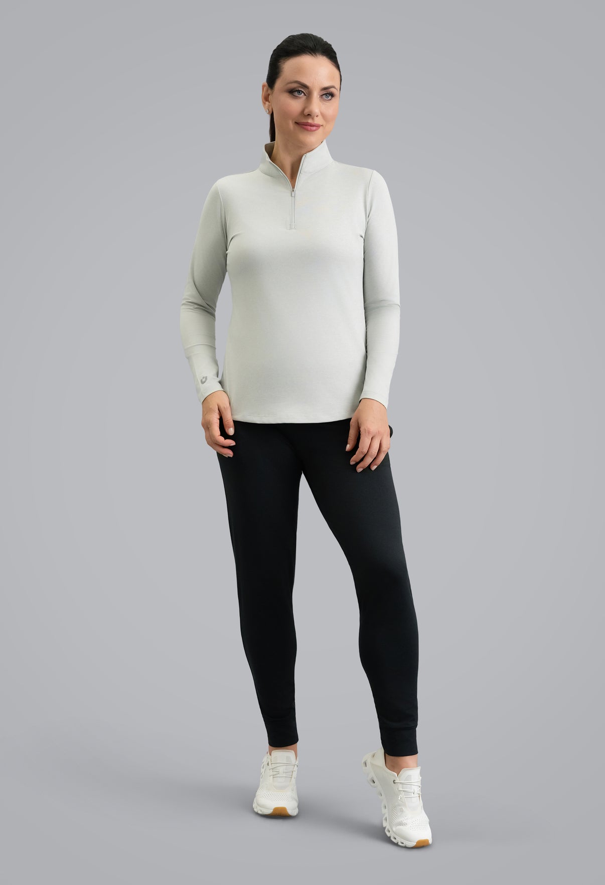 IBKÜL - IBKomfortable Long Sleeve Mock Neck Top - Color: Silver Heather