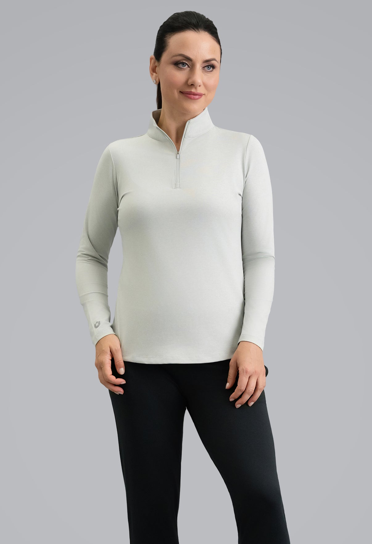 IBKÜL - IBKomfortable Long Sleeve Mock Neck Top - Color: Silver Heather