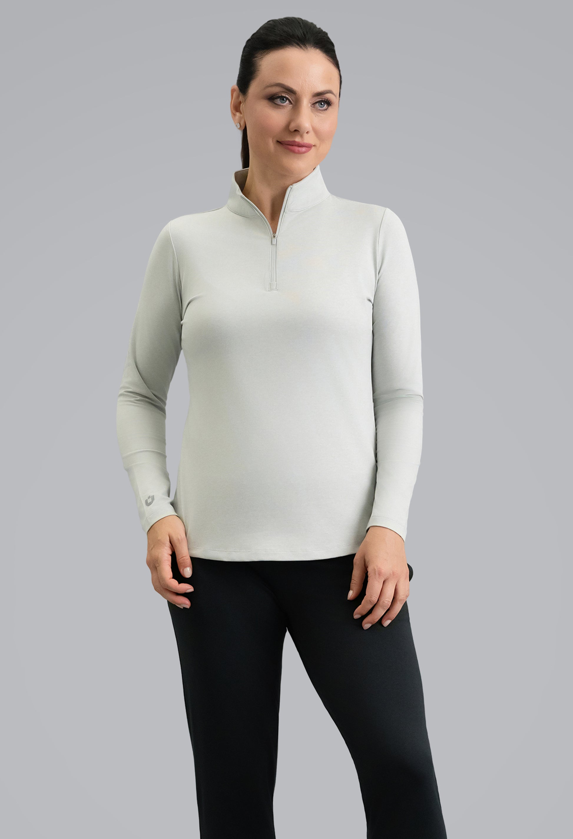 IBKÜL - IBKomfortable Long Sleeve Mock Neck Top - Color: Silver Heather