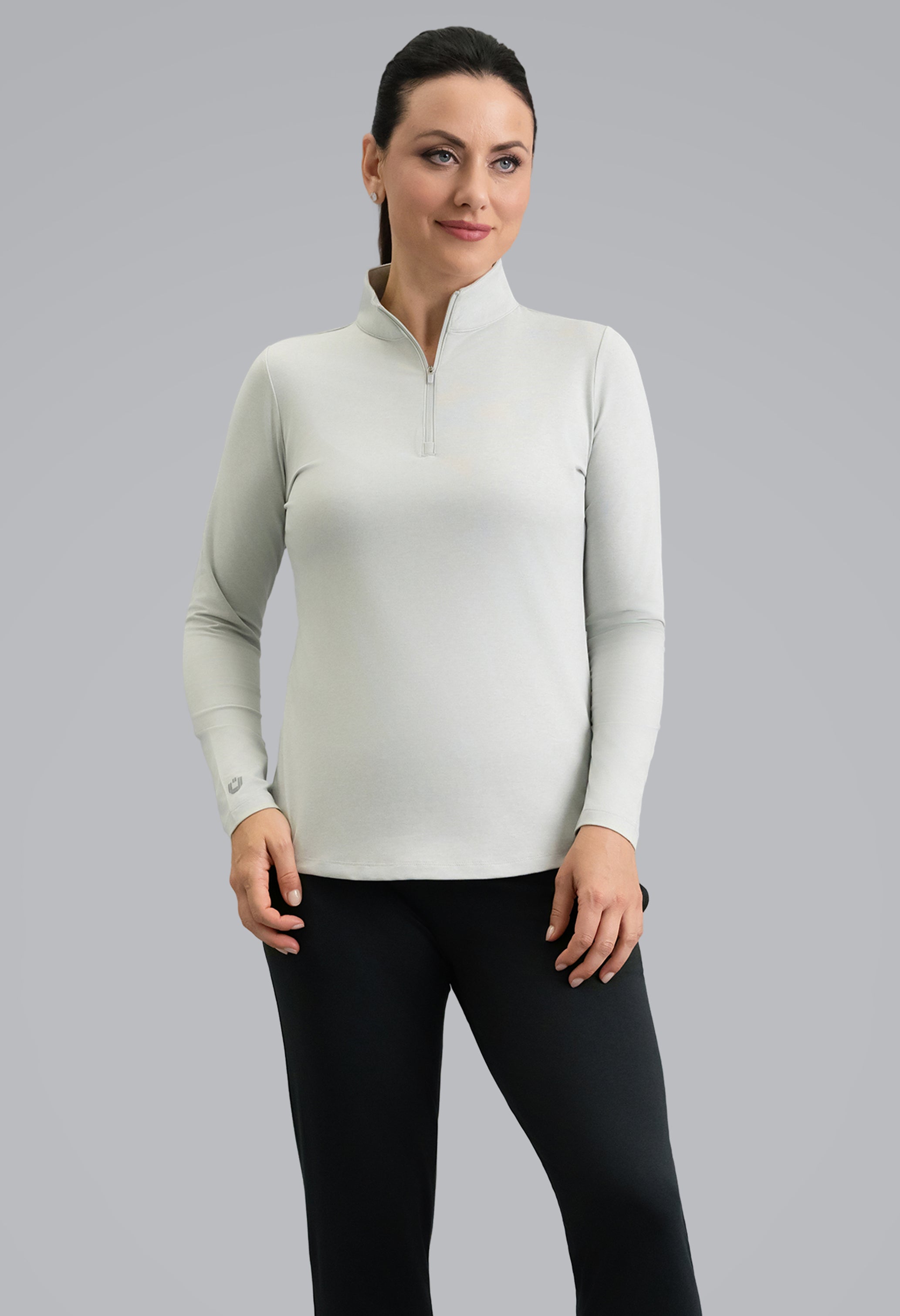 IBKÜL - IBKomfortable Long Sleeve Mock Neck Top - Color: Silver Heather