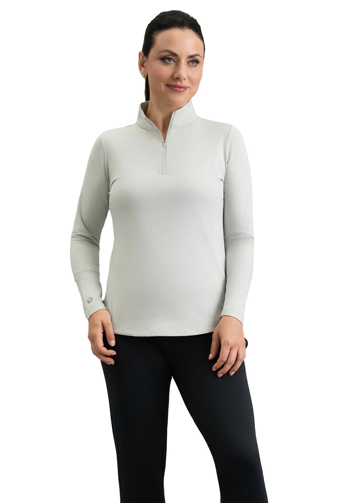 IBKÜL - IBKomfortable Long Sleeve Mock Neck Top - Color: Silver Heather