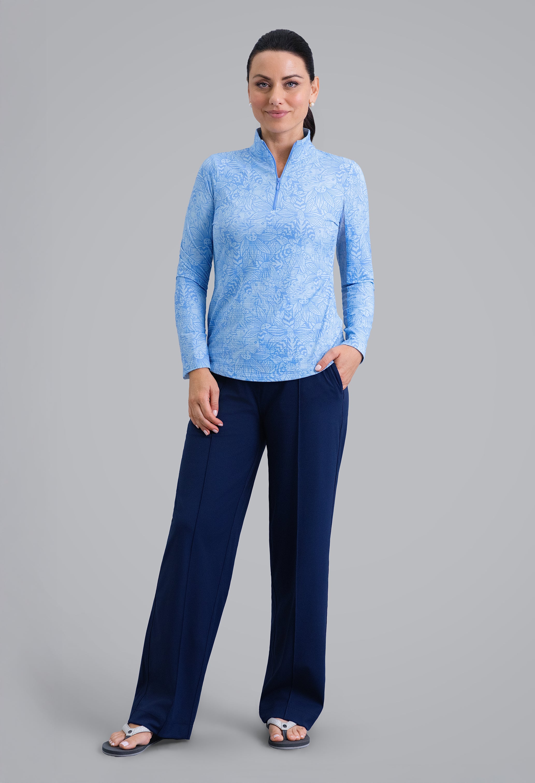 IBKÜL - Annie Long Sleeve Mock Neck Top - Color: Peri/Lt. Peri