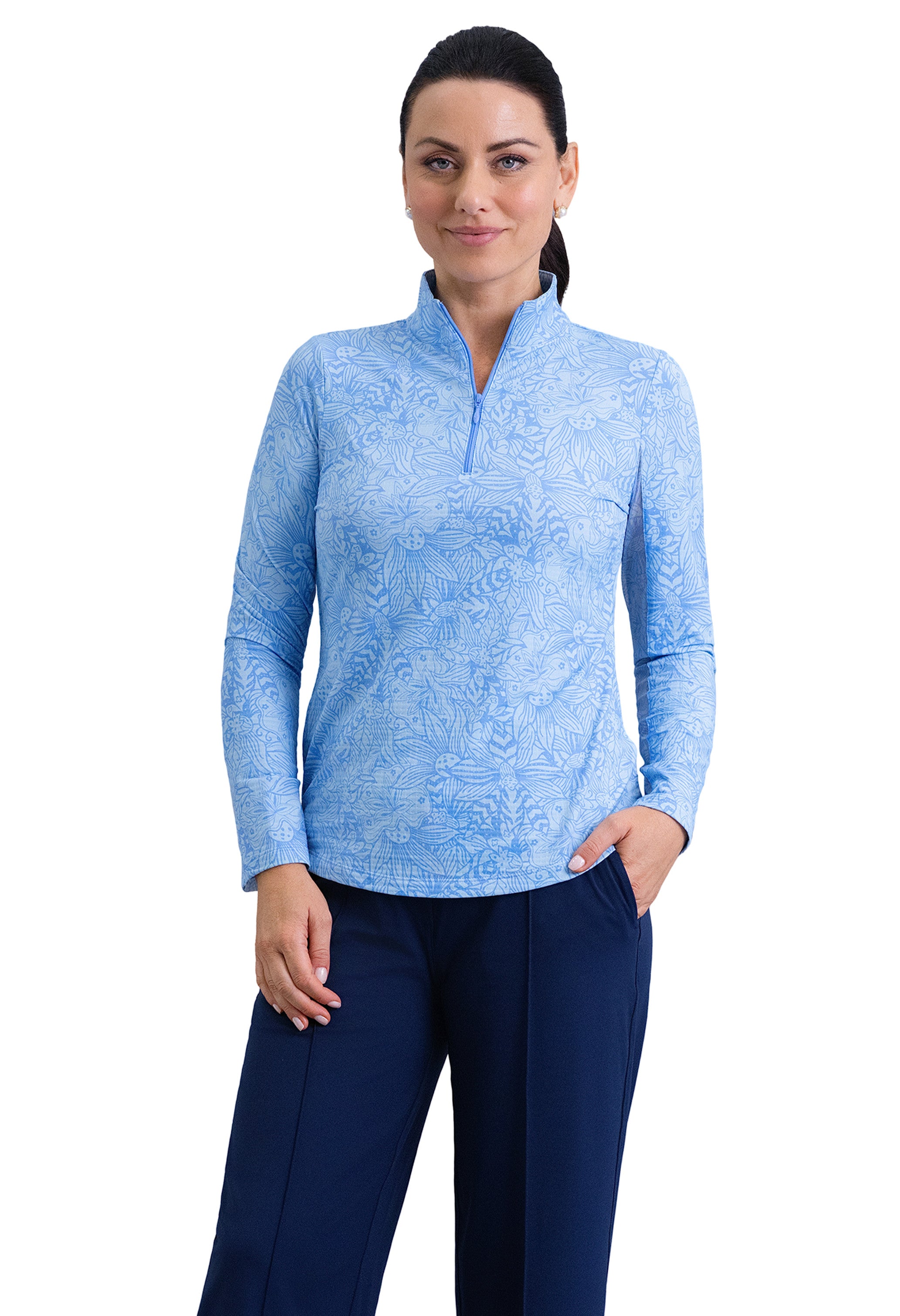 IBKÜL - Annie Long Sleeve Mock Neck Top - Color: Peri/Lt. Peri