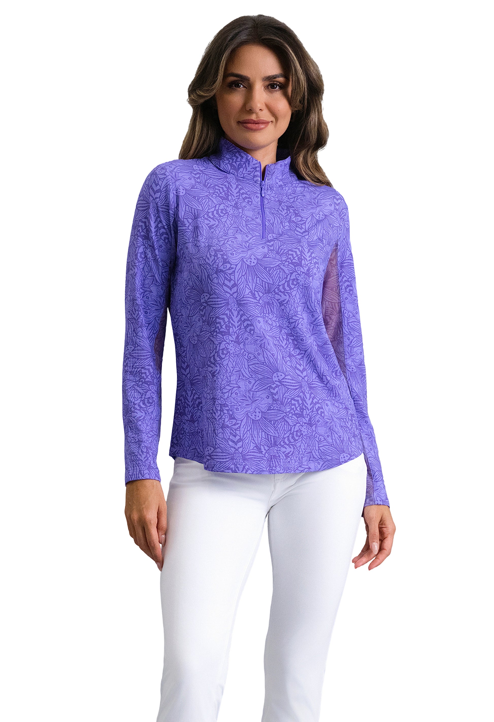 IBKÜL - Annie Long Sleeve Mock Neck Top - Color: Plum/Lavender