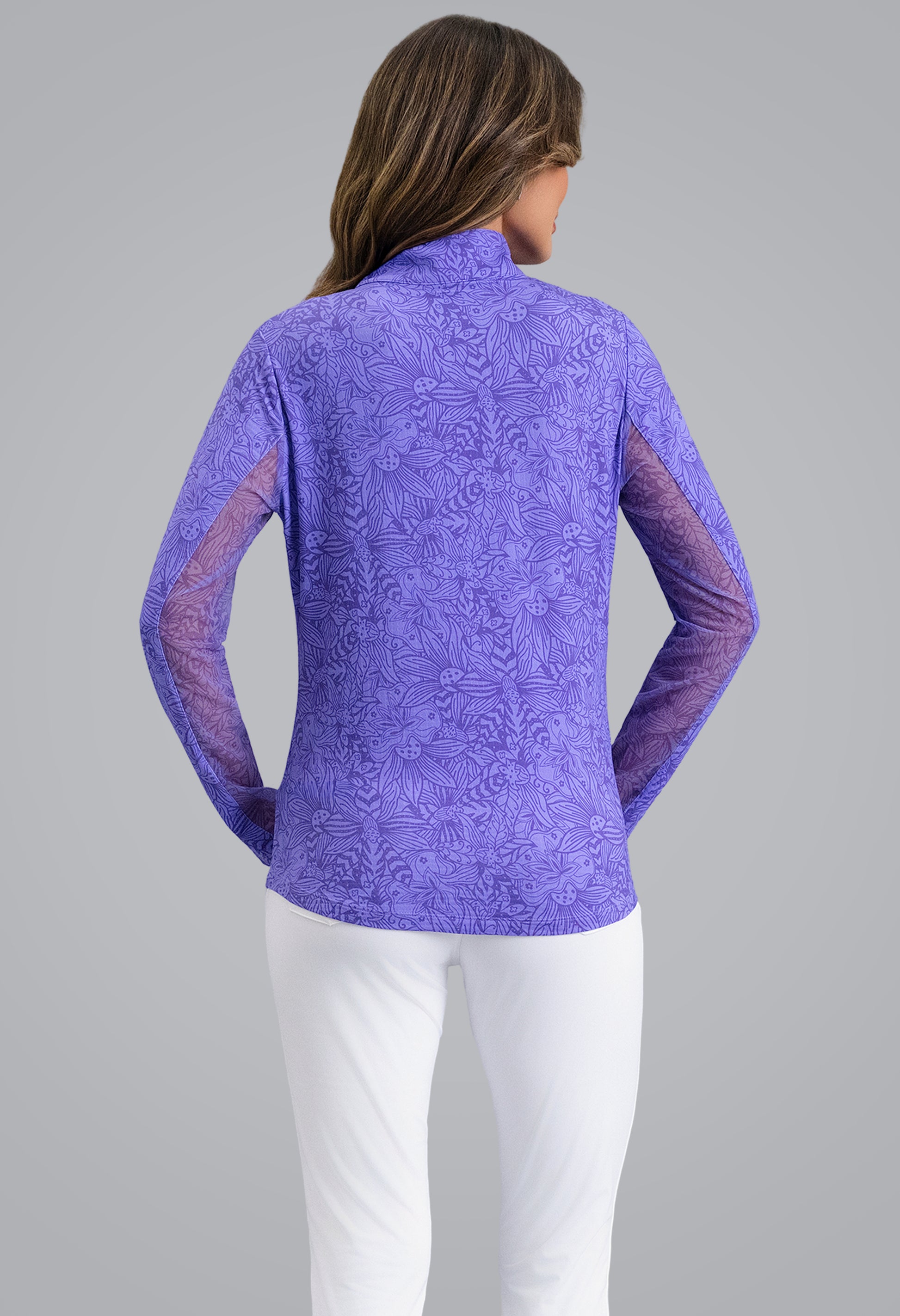 IBKÜL - Annie Long Sleeve Mock Neck Top - Color: Plum/Lavender