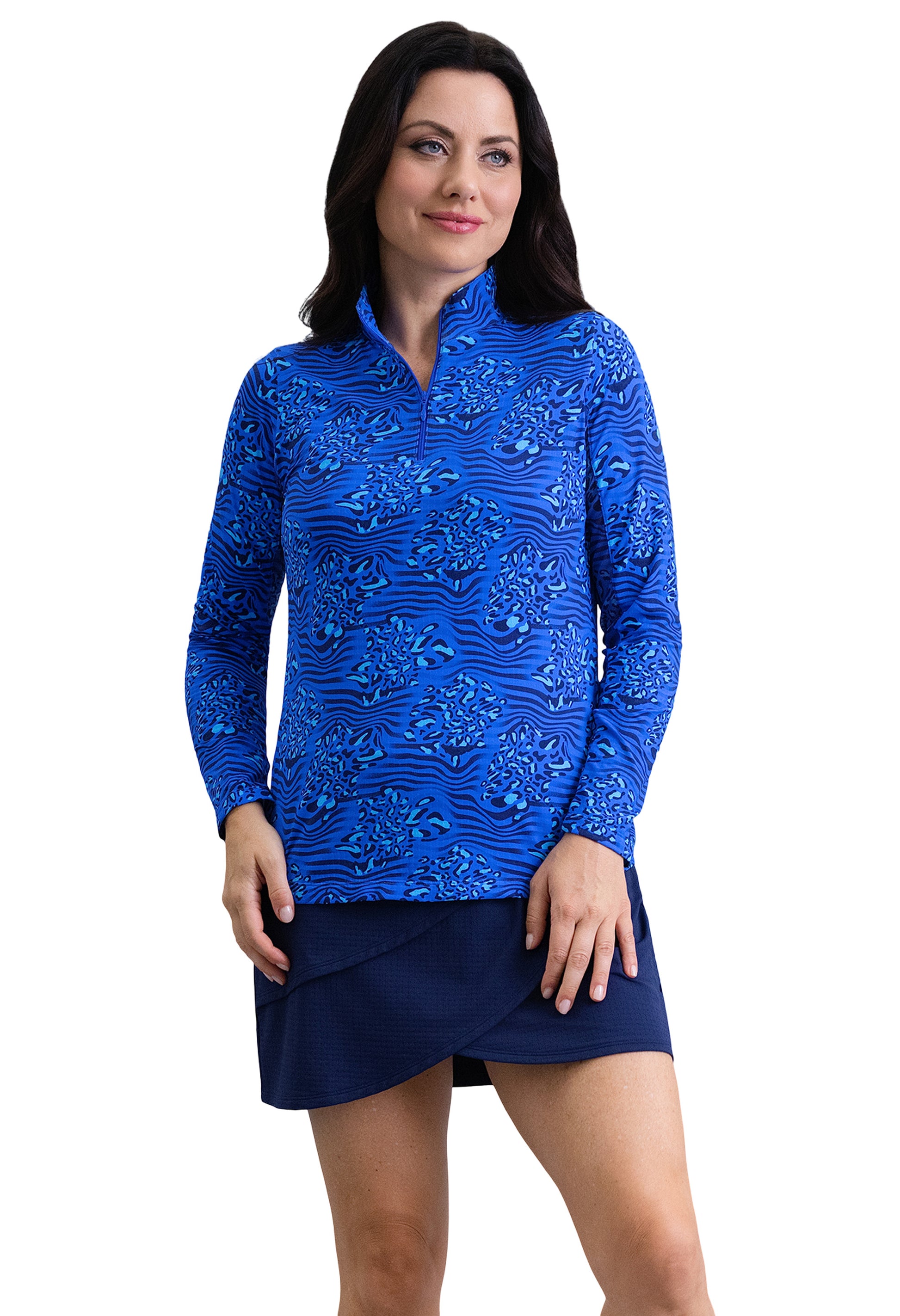 IBKÜL - Yun Long Sleeve Mock Neck Top - Color: Blue