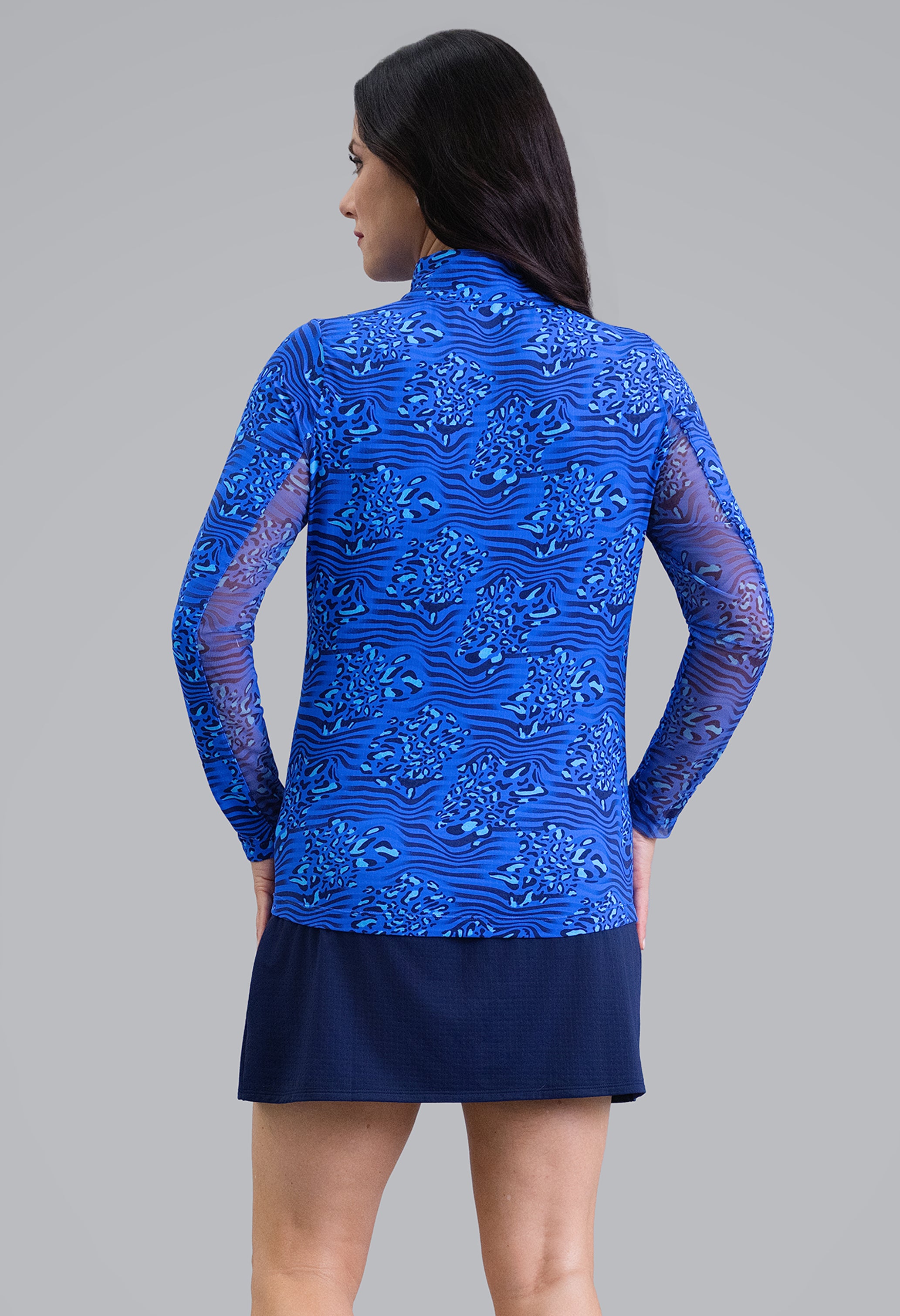 IBKÜL - Yun Long Sleeve Mock Neck Top - Color: Blue