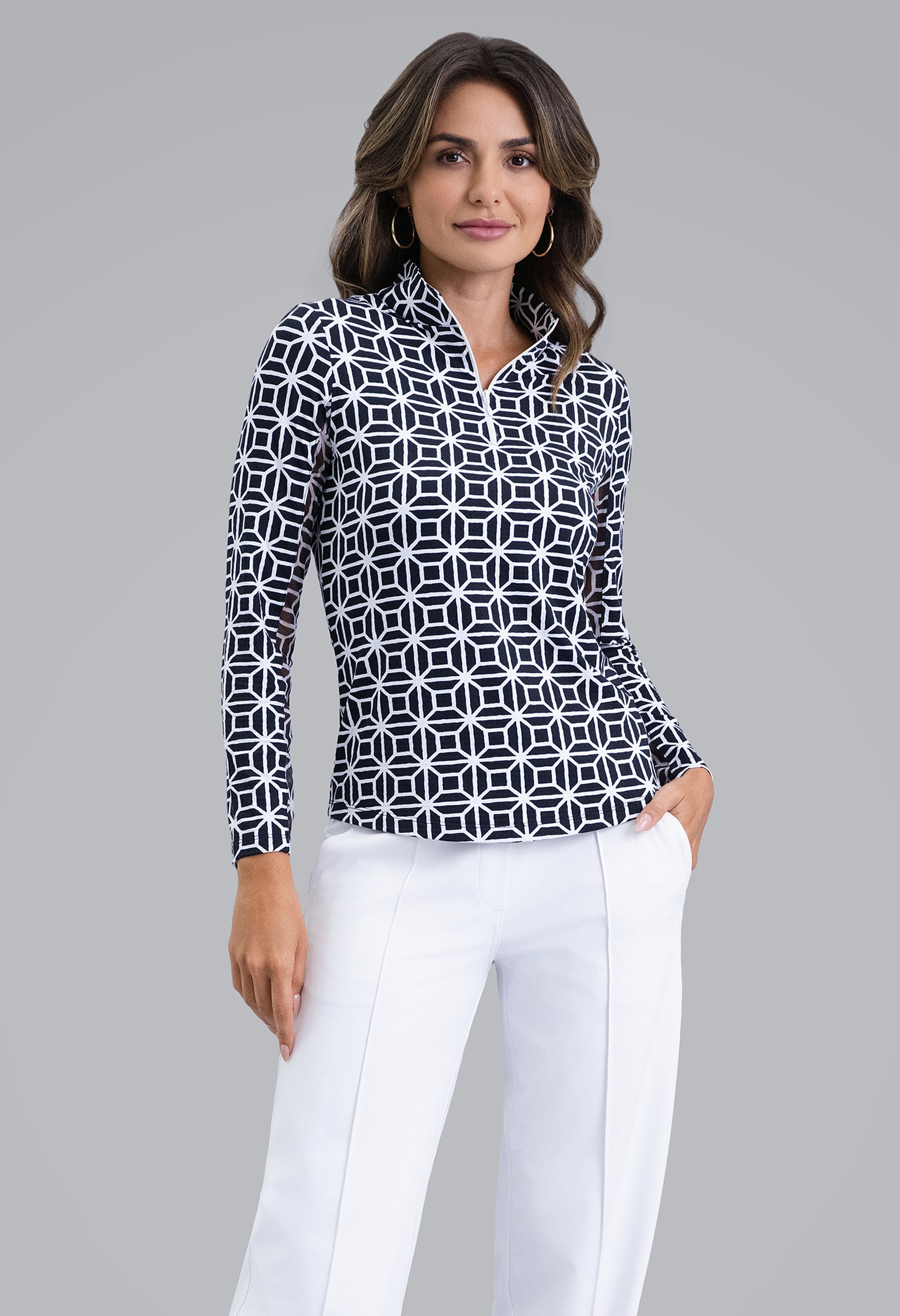 IBKÜL - Carolyn Long Sleeve Mock Neck Top - Color: Black