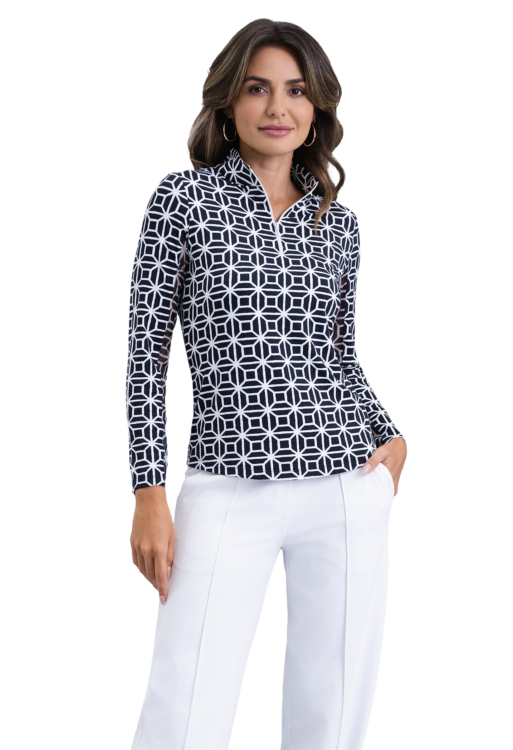IBKÜL - Carolyn Long Sleeve Mock Neck Top - Color: Black