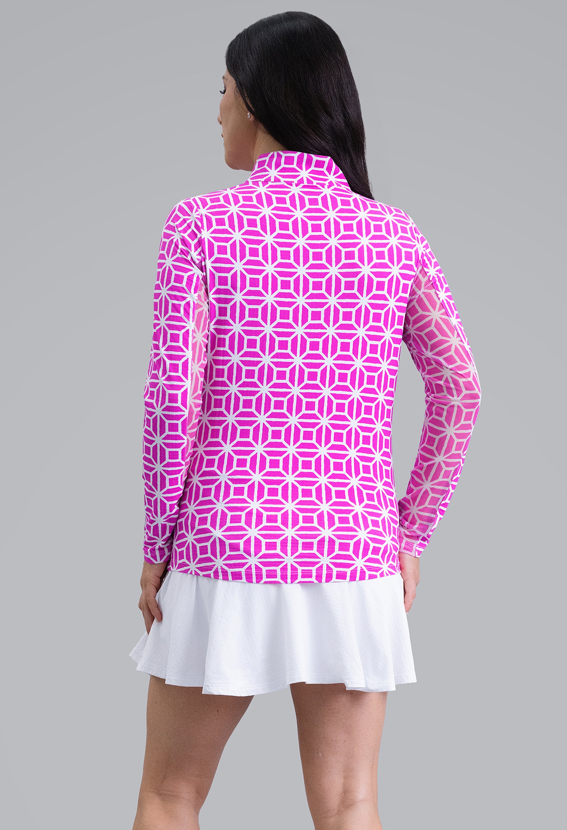 IBKÜL - Carolyn Long Sleeve Mock Neck Top - Color: Hot Pink