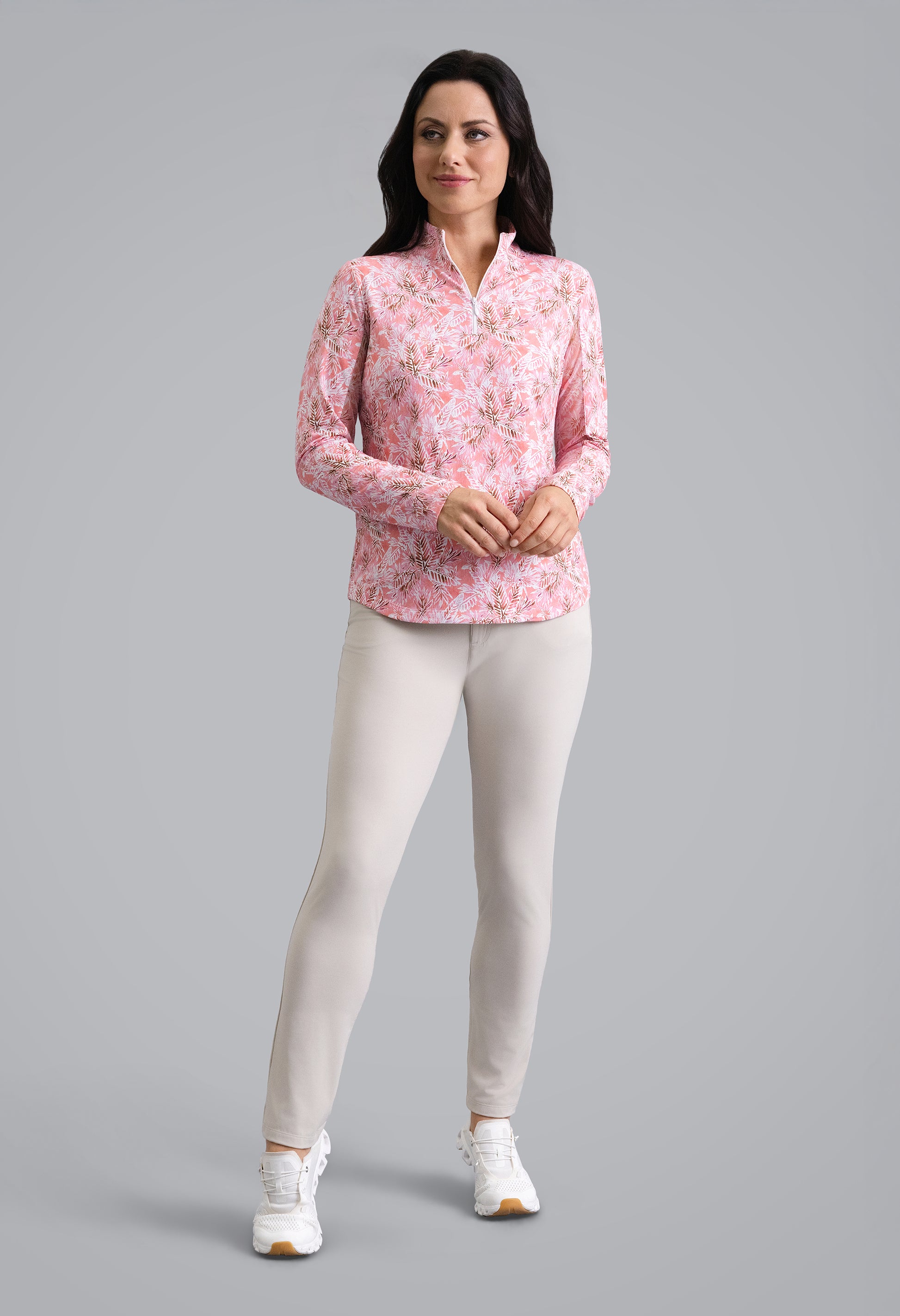 IBKÜL - Briana Long Sleeve Mock Neck Top - Color: Peach