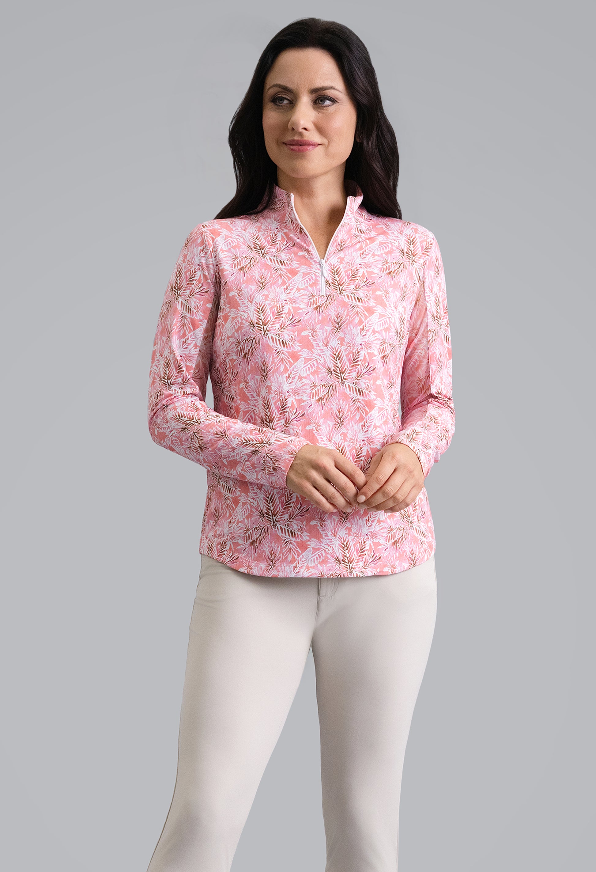 IBKÜL - Briana Long Sleeve Mock Neck Top - Color: Peach