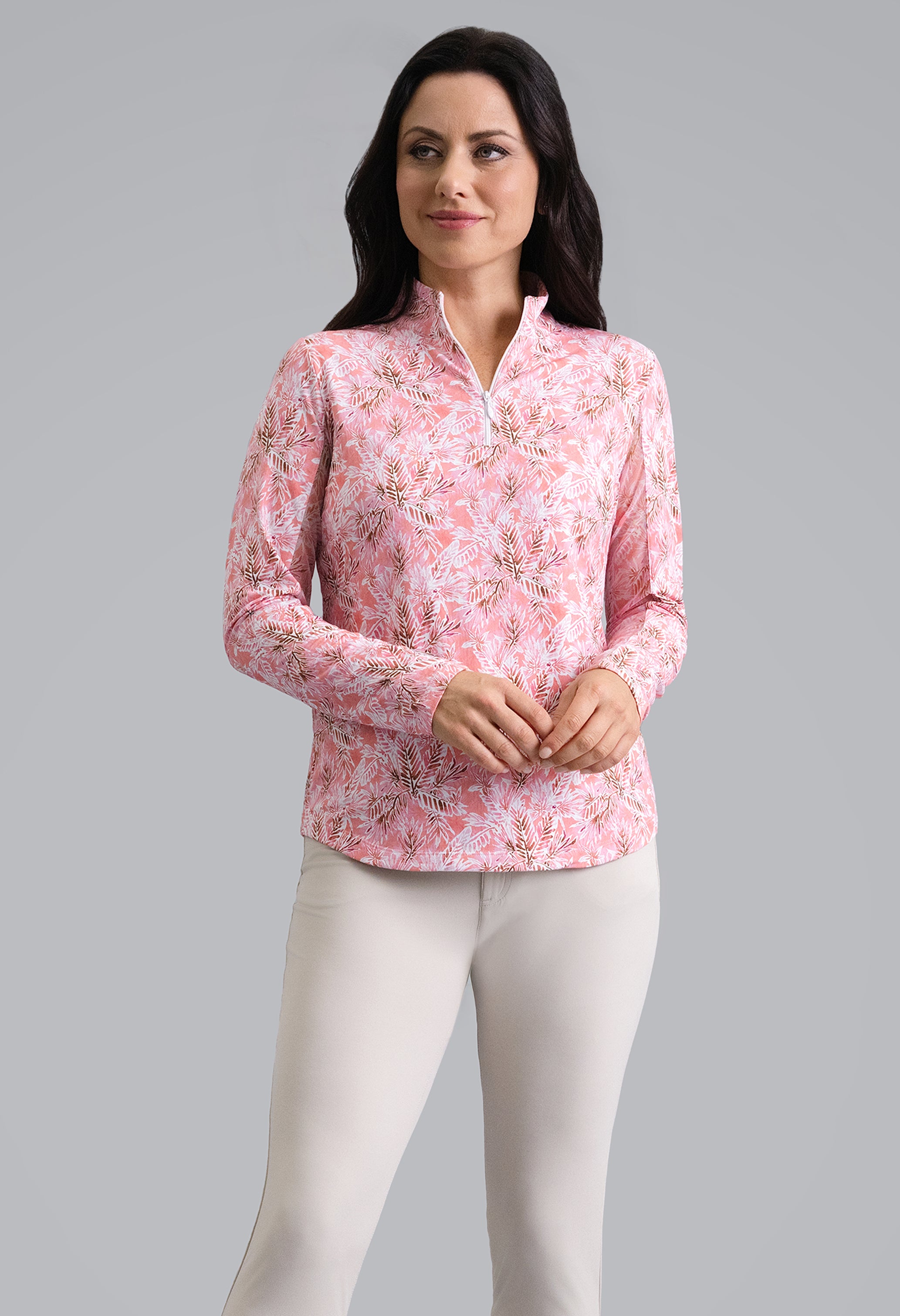 IBKÜL - Briana Long Sleeve Mock Neck Top - Color: Peach