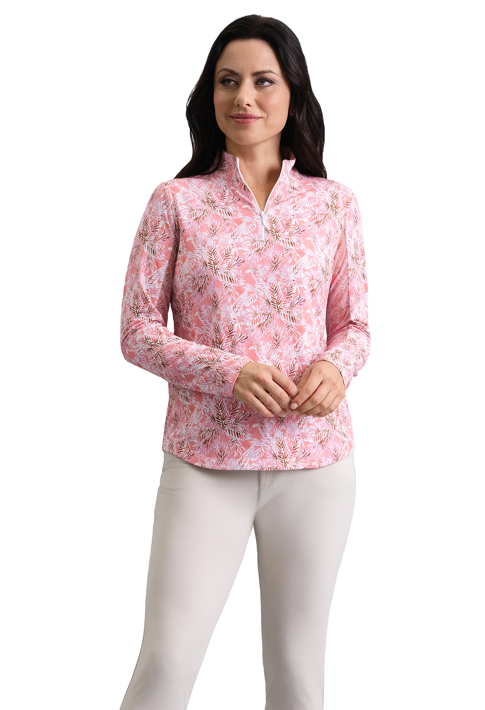 IBKÜL - Briana Long Sleeve Mock Neck Top - Color: Peach