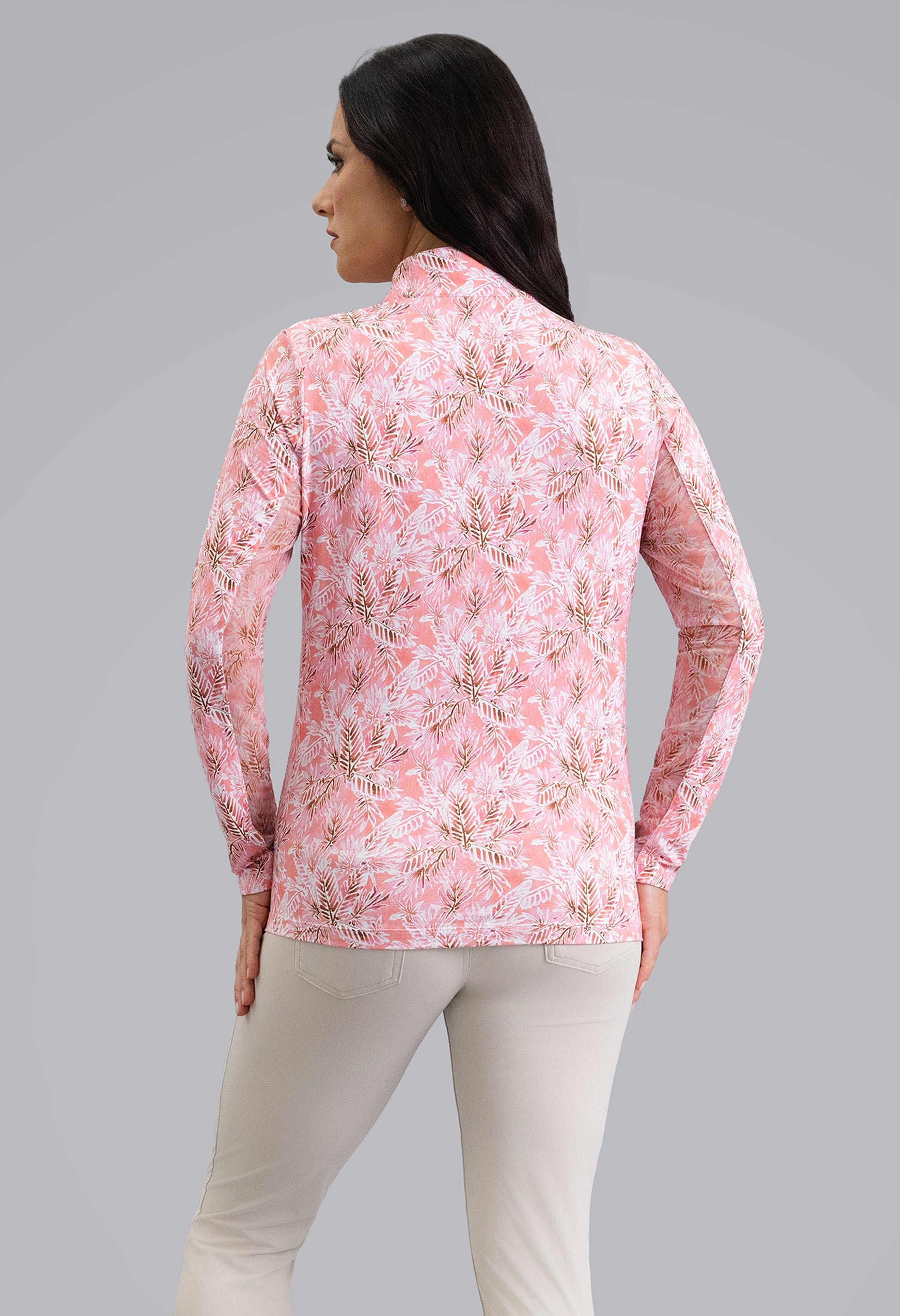 IBKÜL - Briana Long Sleeve Mock Neck Top - Color: Peach