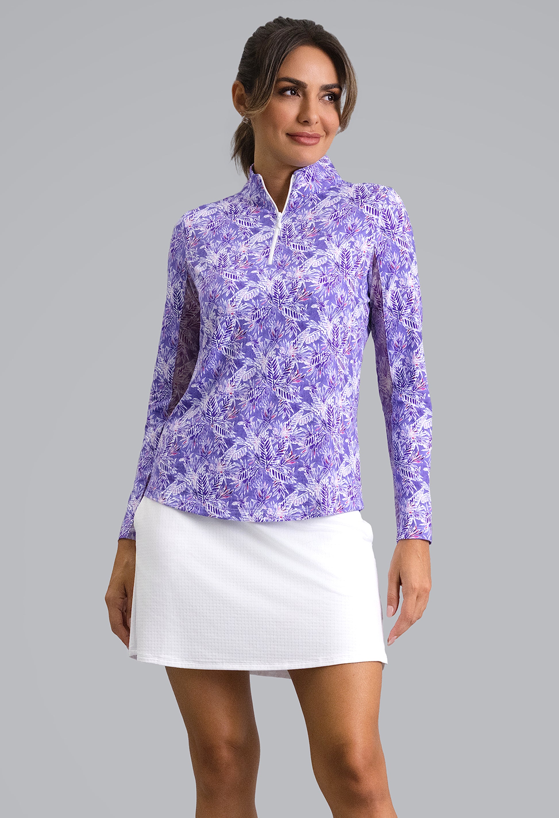 IBKÜL - Briana Long Sleeve Mock Neck Top - Color: Plum