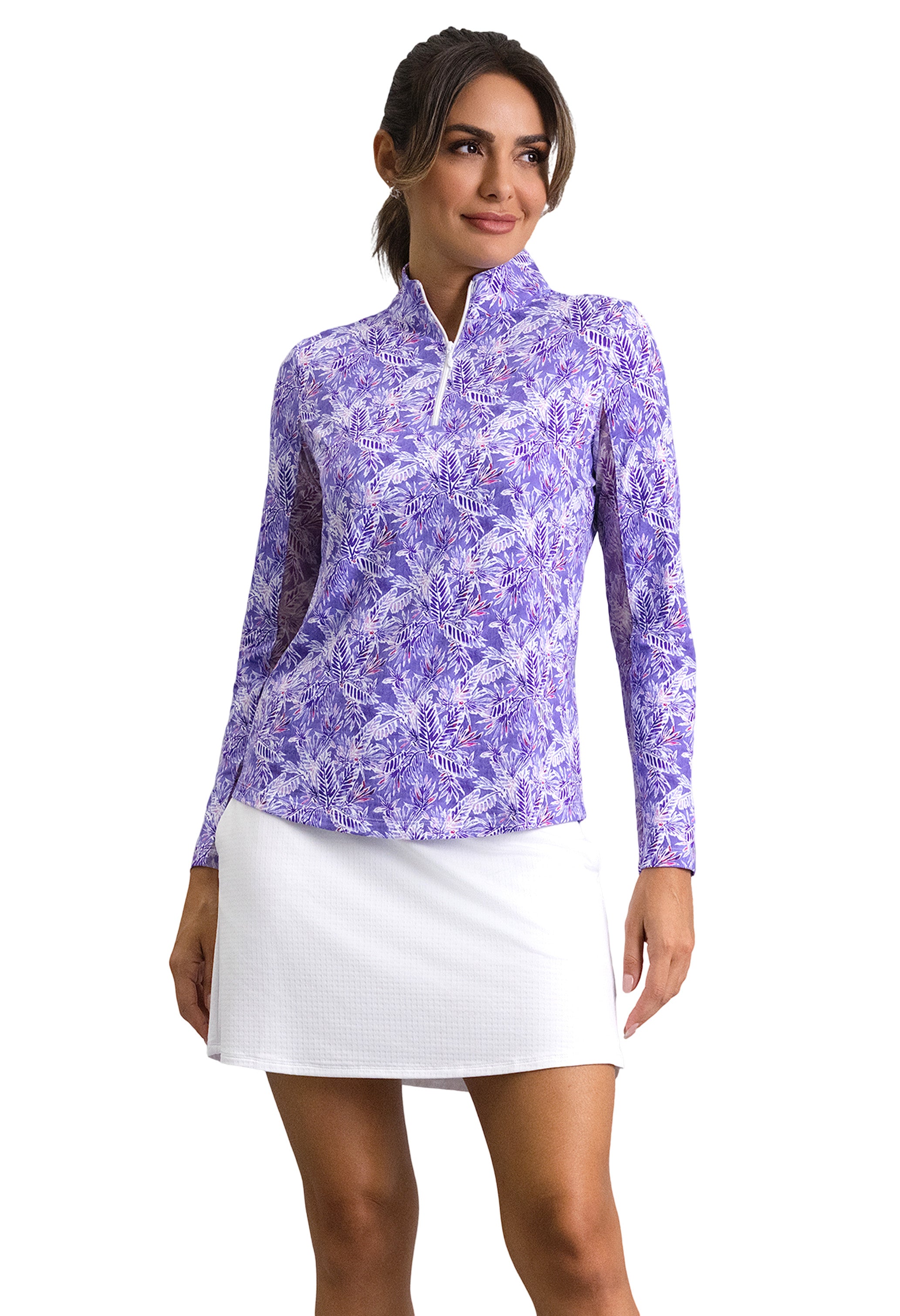 IBKÜL - Briana Long Sleeve Mock Neck Top - Color: Plum