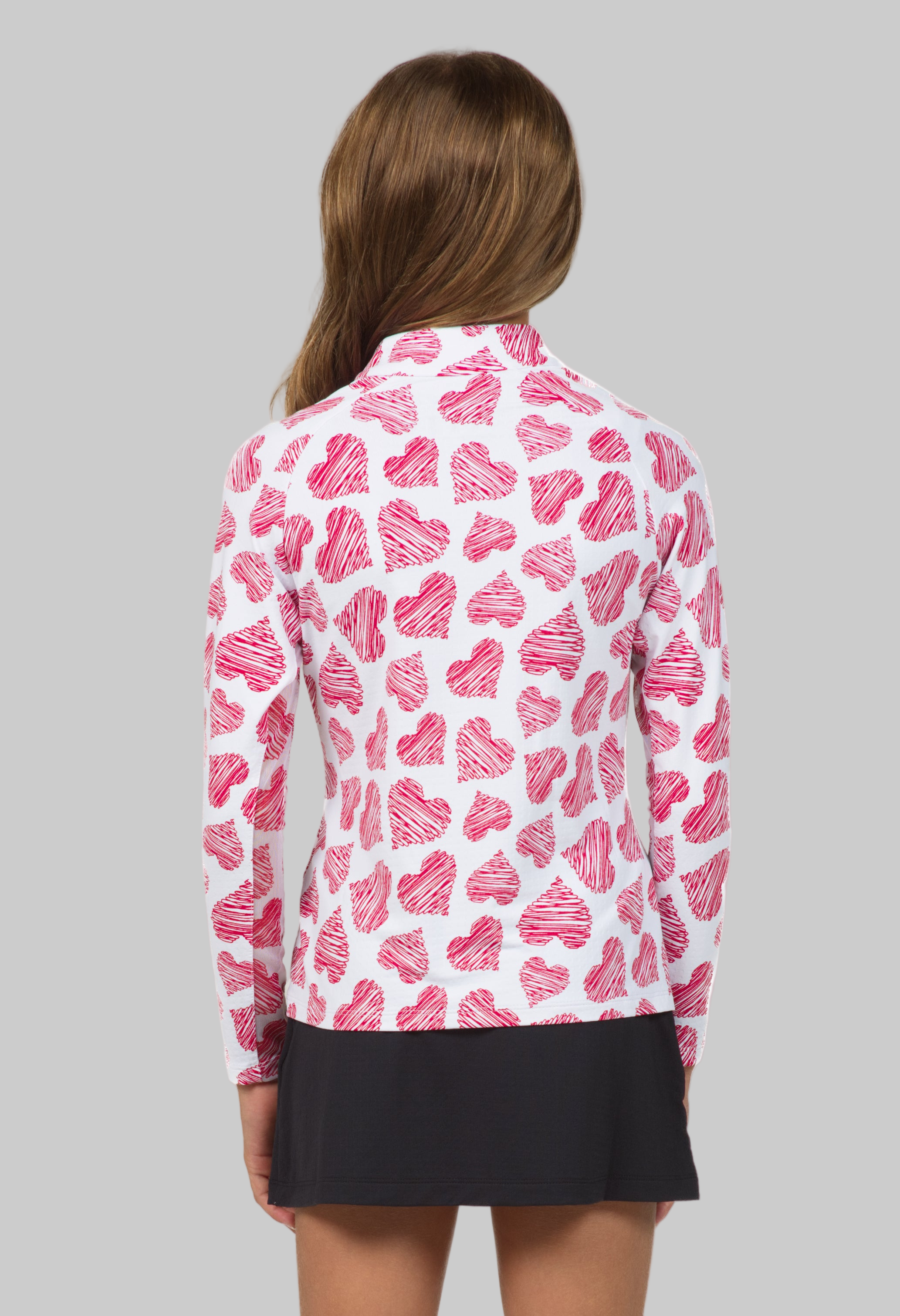 Youth Scribble Hearts Print Long Sleeve Mock Neck Top