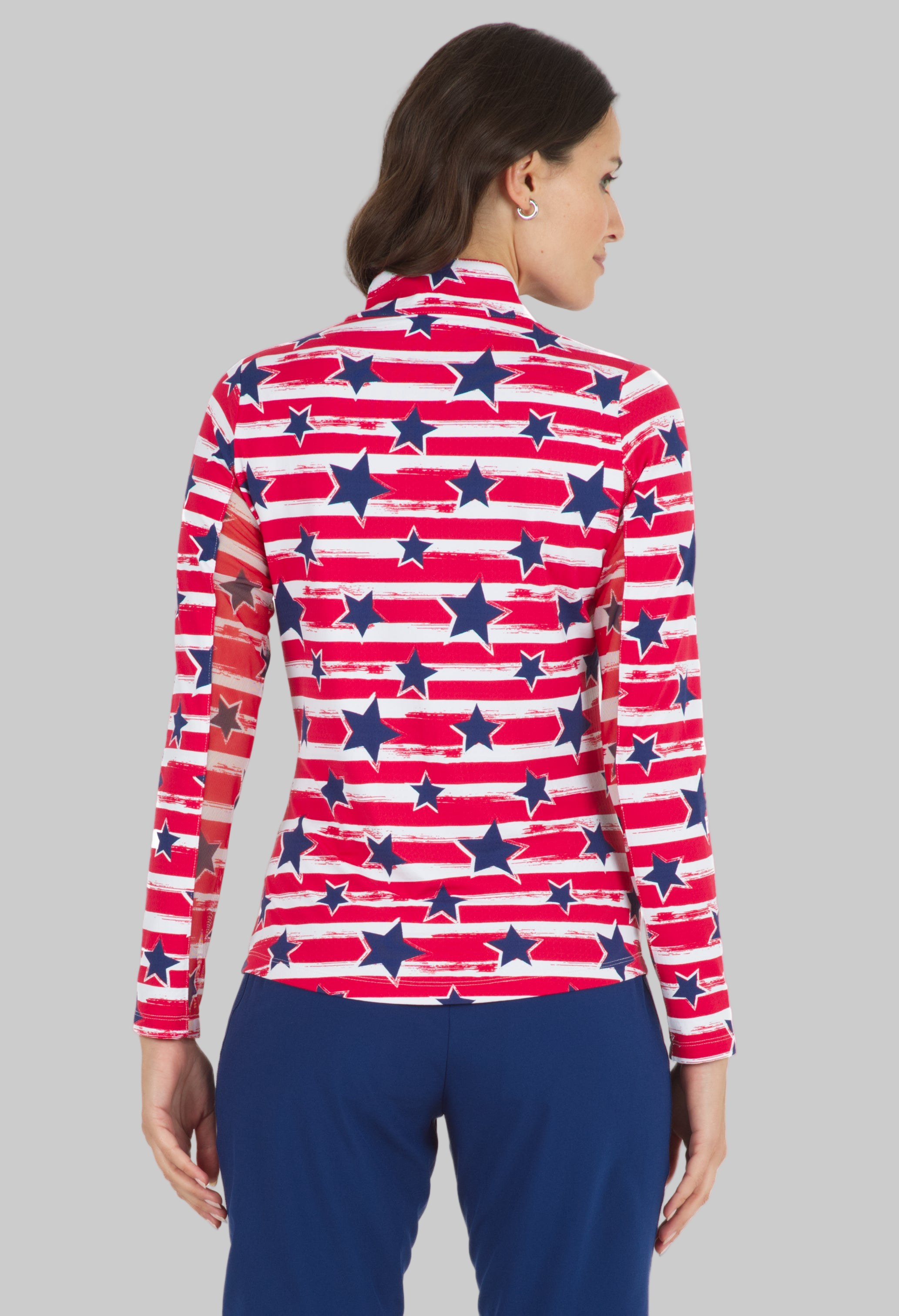 Americana II Print Long Sleeve Mock Neck Top – 10490