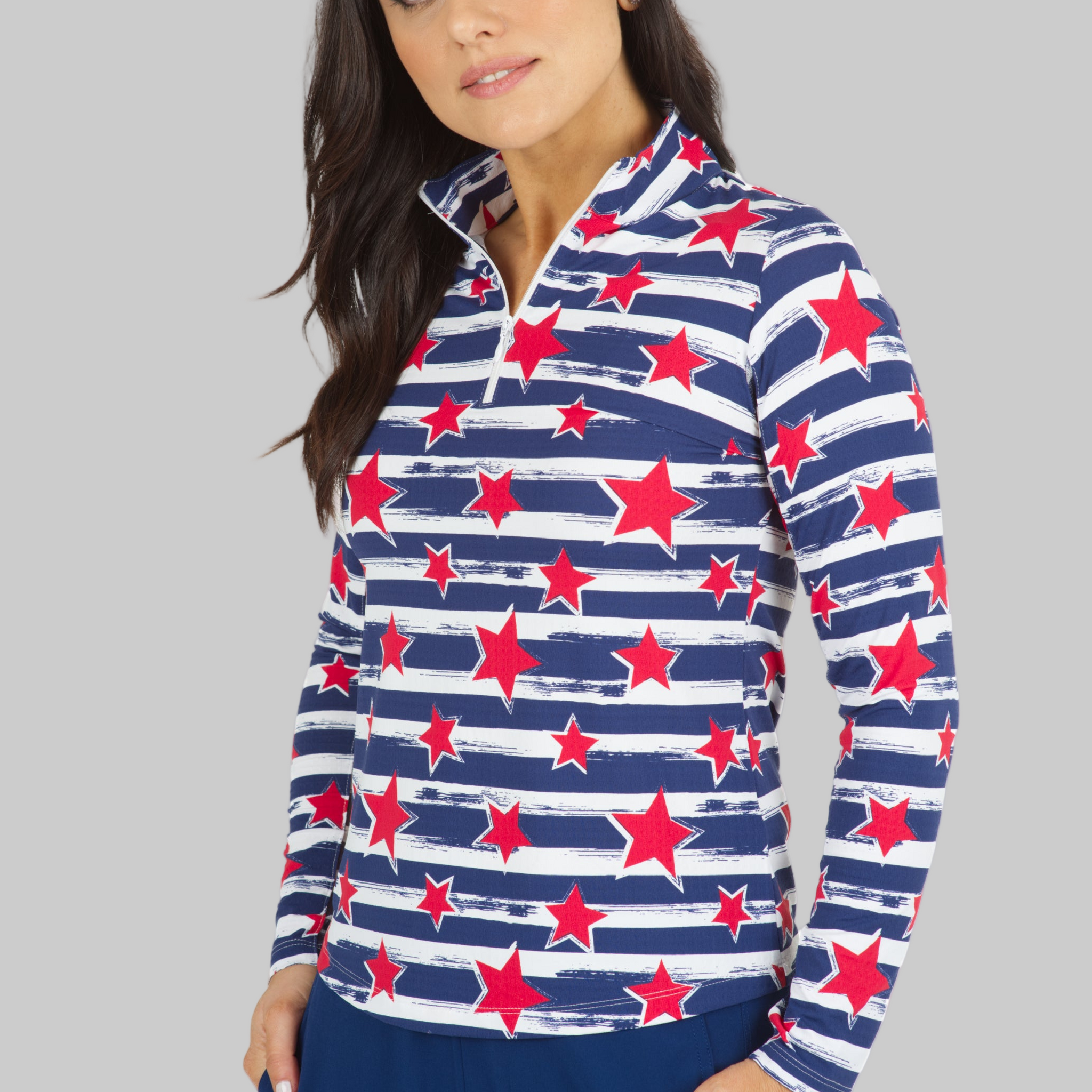 Americana II Print Long Sleeve Mock Neck Top – 10490