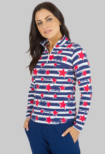 Americana II Print Long Sleeve Mock Neck Top – 10490