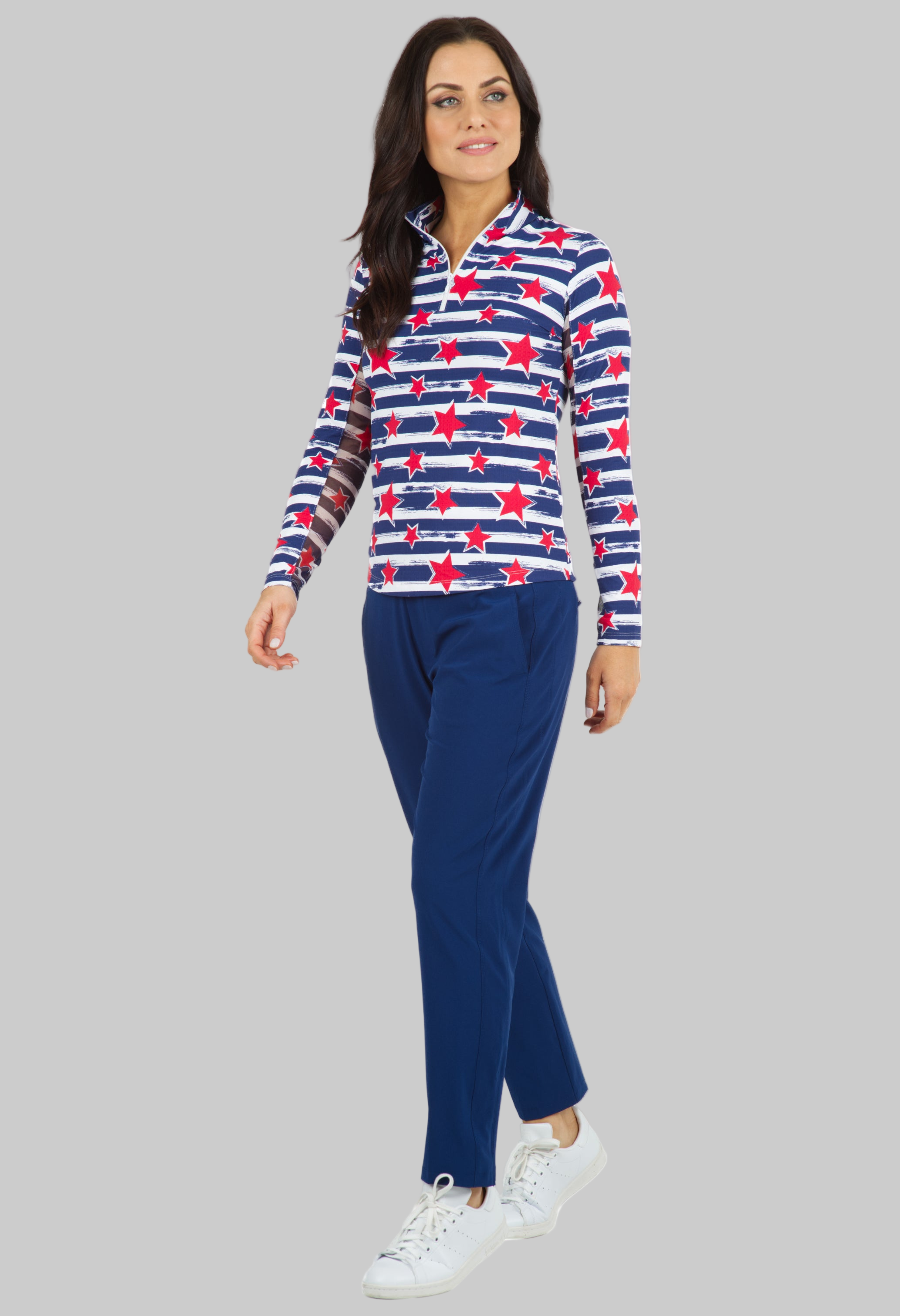 Americana II Print Long Sleeve Mock Neck Top – 10490