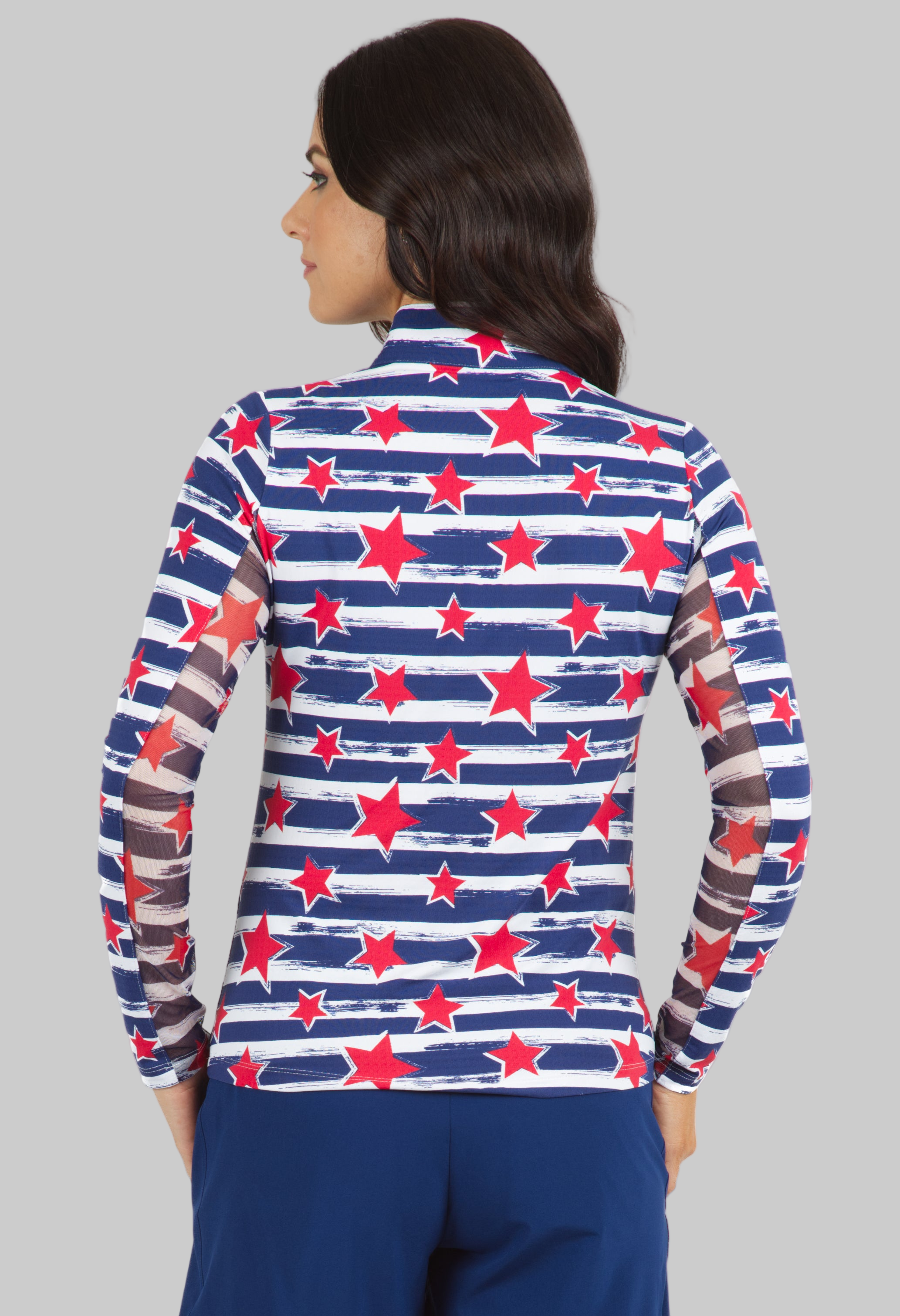 Americana II Print Long Sleeve Mock Neck Top – 10490