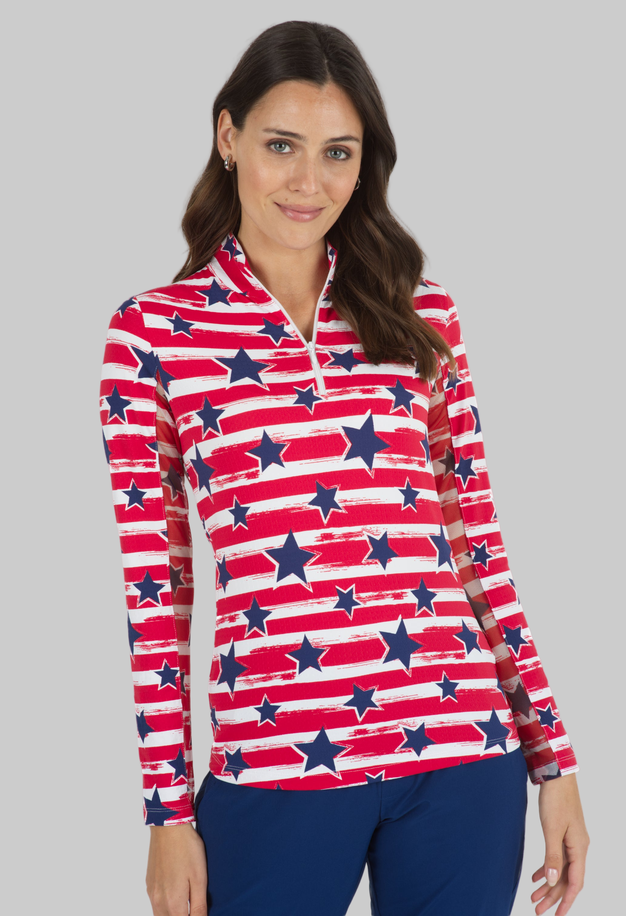 Americana II Print Long Sleeve Mock Neck Top – 10490