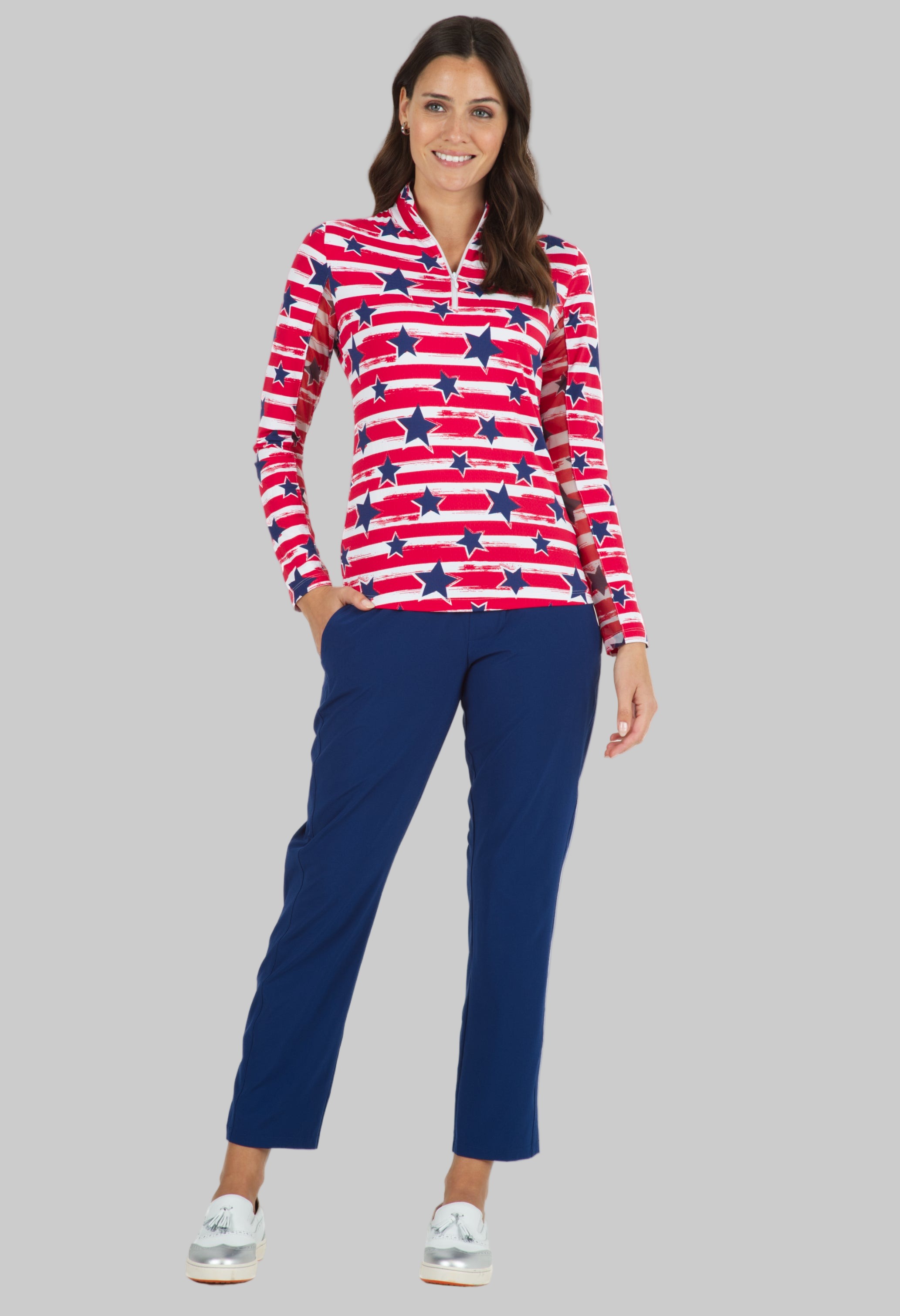 Americana II Print Long Sleeve Mock Neck Top – 10490