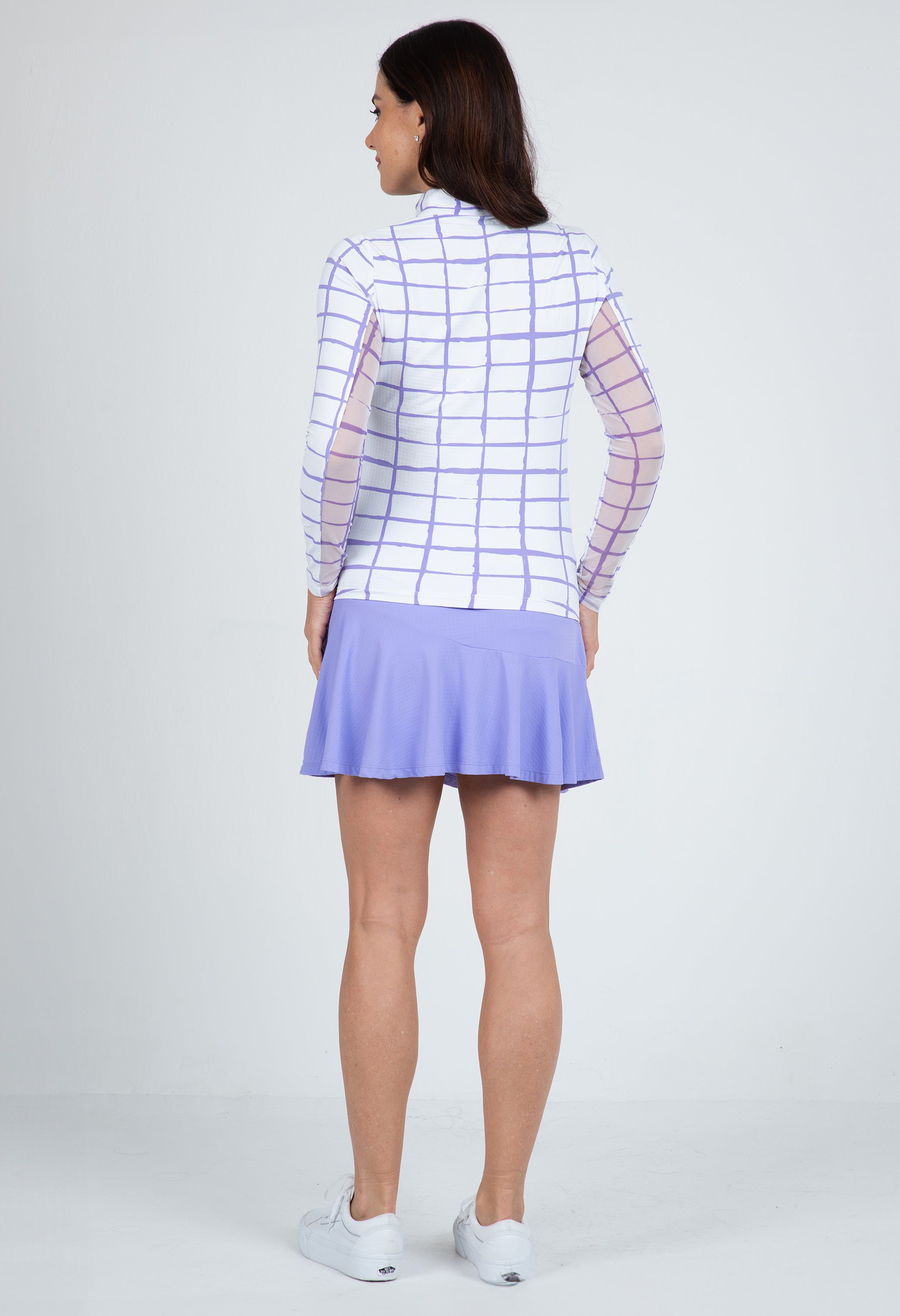 IBKÜL - Cordova Print Long Sleeve Mock Neck Top – 10495 - Color: White/Lavender