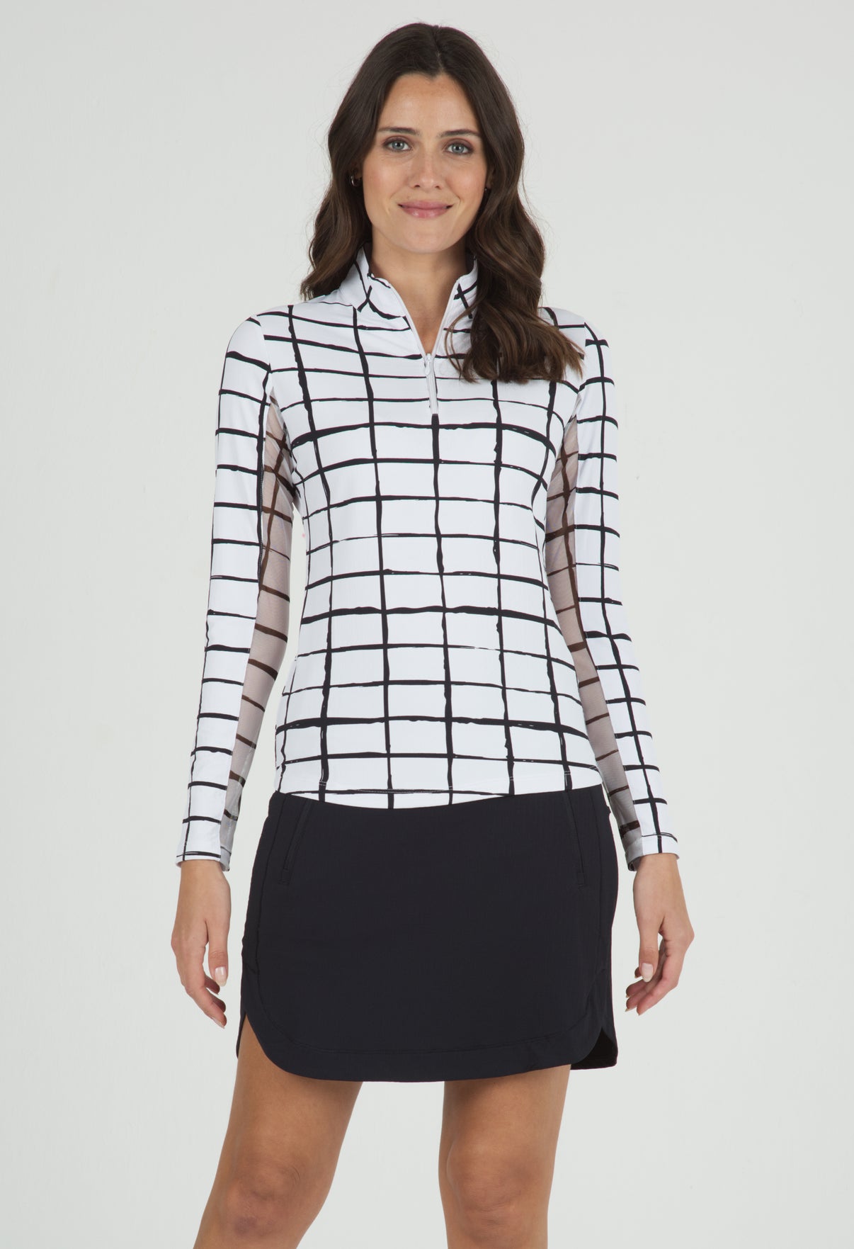 IBKÜL - Cordova Print Long Sleeve Mock Neck Top – 10495 - Color: White/Black