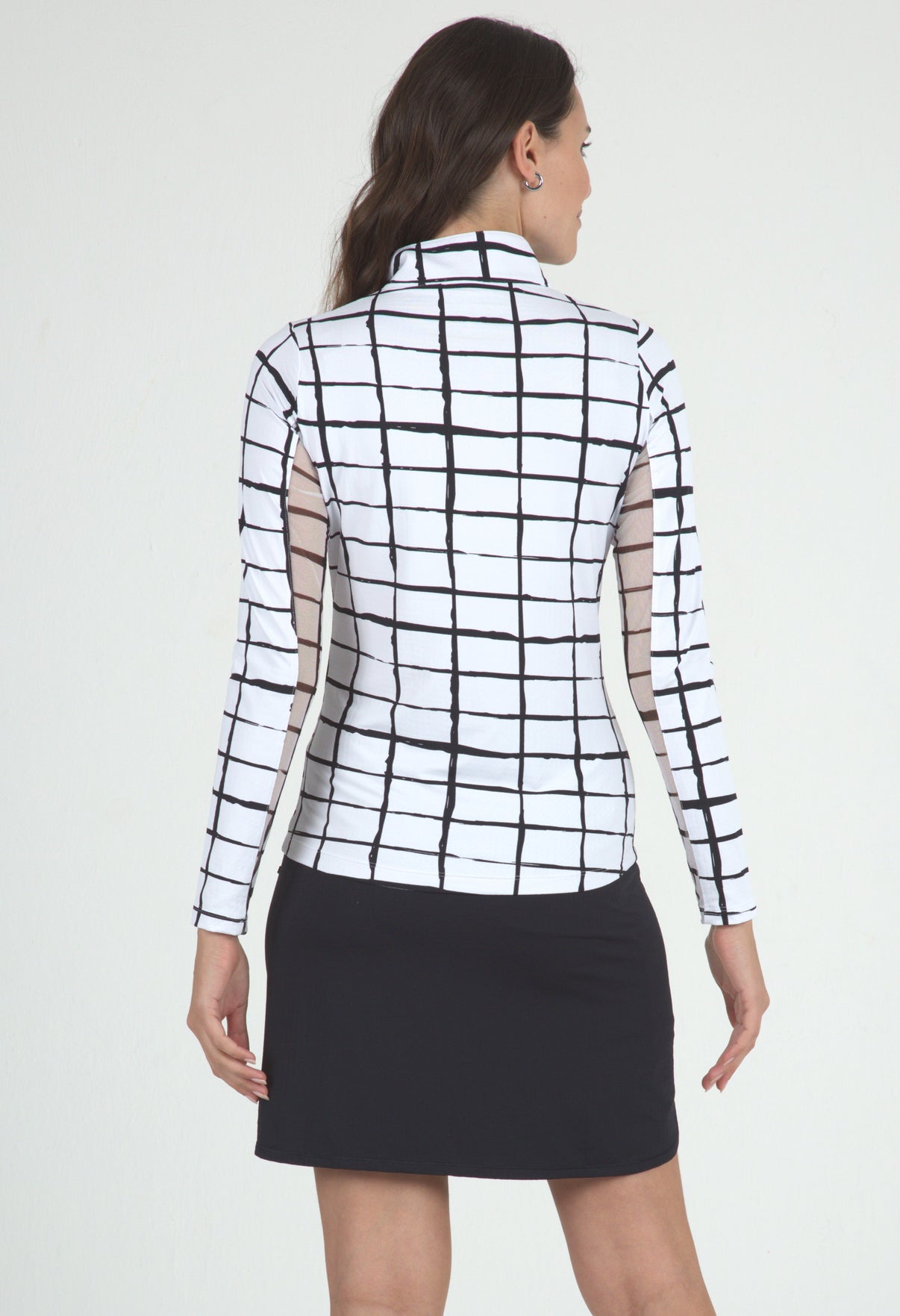 IBKÜL - Cordova Print Long Sleeve Mock Neck Top – 10495 - Color: White/Black