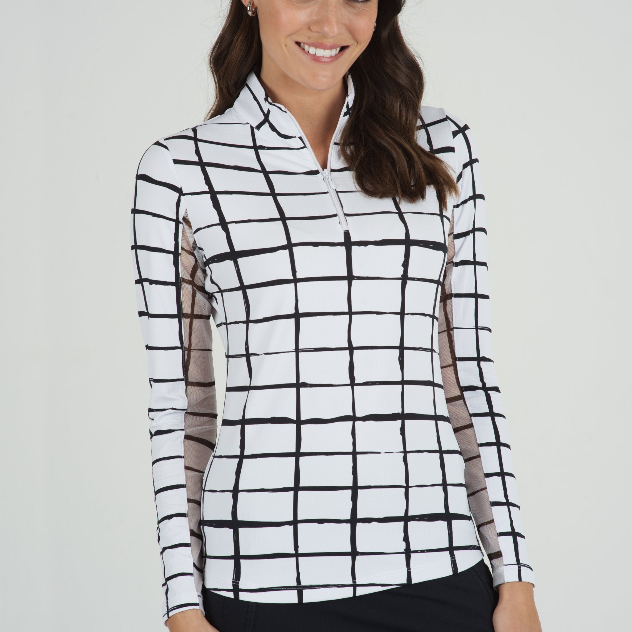 IBKÜL - Cordova Print Long Sleeve Mock Neck Top – 10495 - Color: White/Black